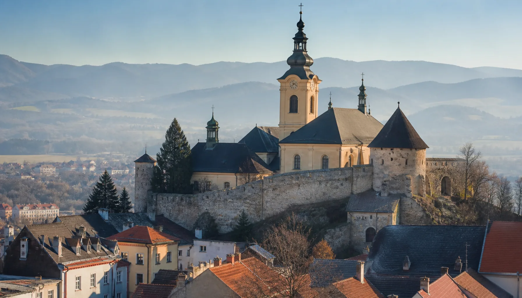 The Barbakan — church, walls and gate tower of the town castle, drawn tightly together