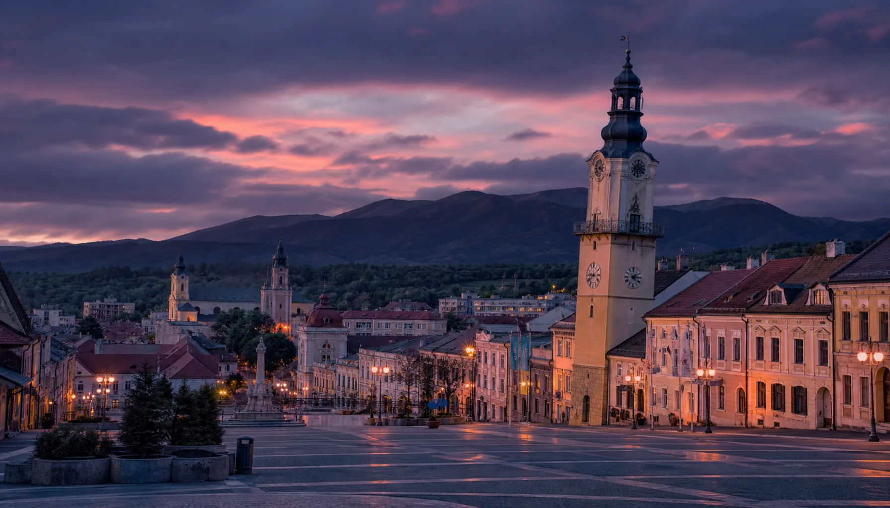 Banská Bystrica's square at dusk — page background