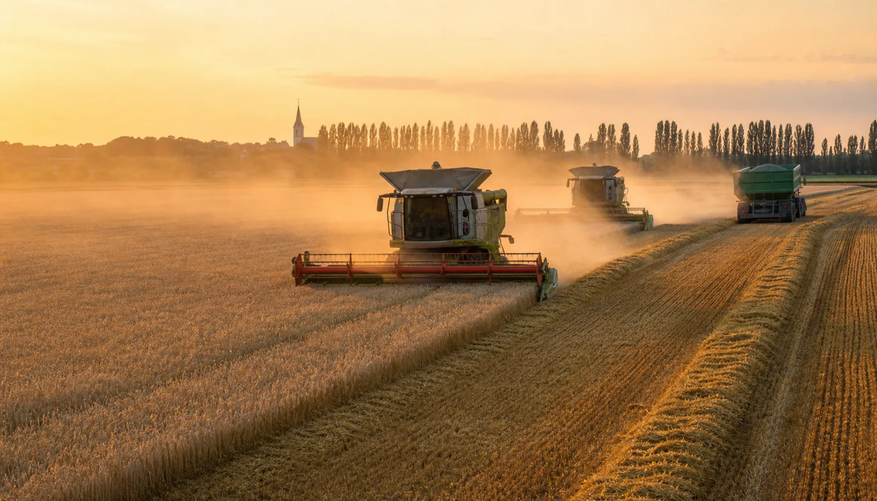 Combines working a wheat field on the Danubian Lowland