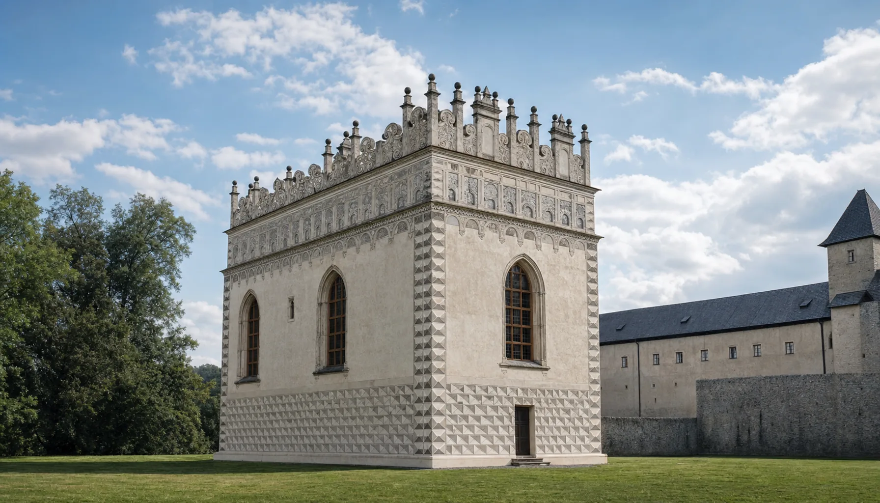 The free-standing Wedding Palace of 1601 — one great hall, built for a single purpose
