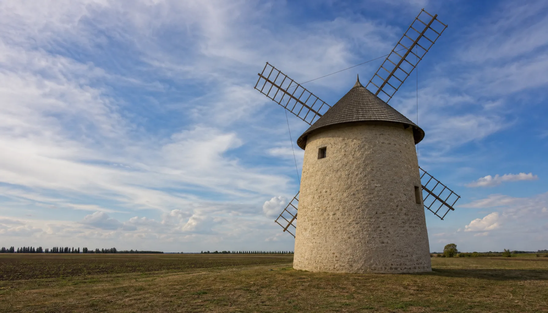 The stone windmill on the edge of Holíč — one of the few surviving in Slovakia
