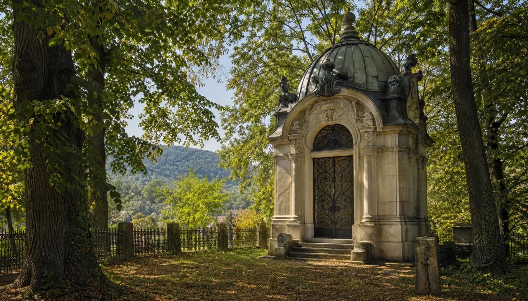 The Andrássy mausoleum in the village — an Art Nouveau tomb built by a count for the wife his family would not bury