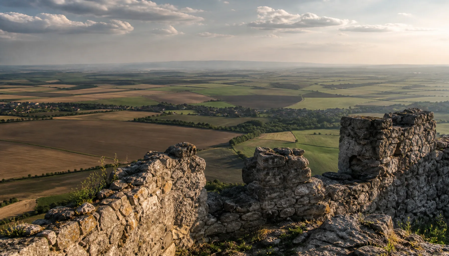 South-west from the walls, over the fields toward the Nitra lowland
