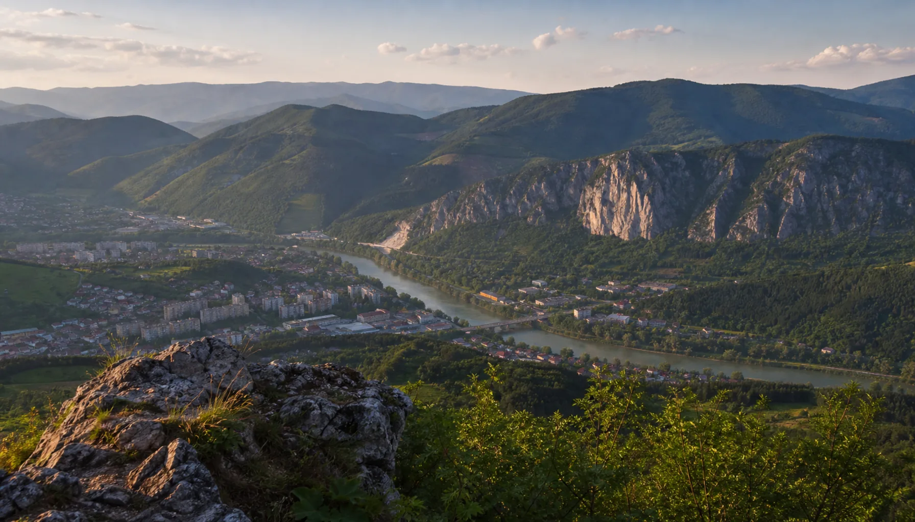 From the crest: the Váh valley, Považská Bystrica, and the limestone ridges beyond