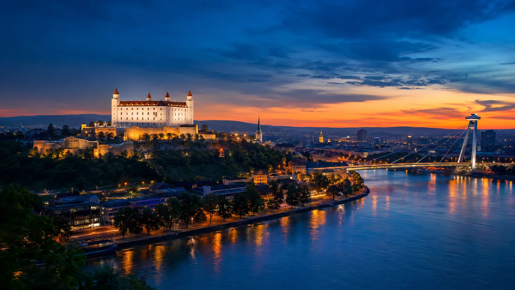 Bratislava Castle's four towers above the Danube — the capital's "inverted table"