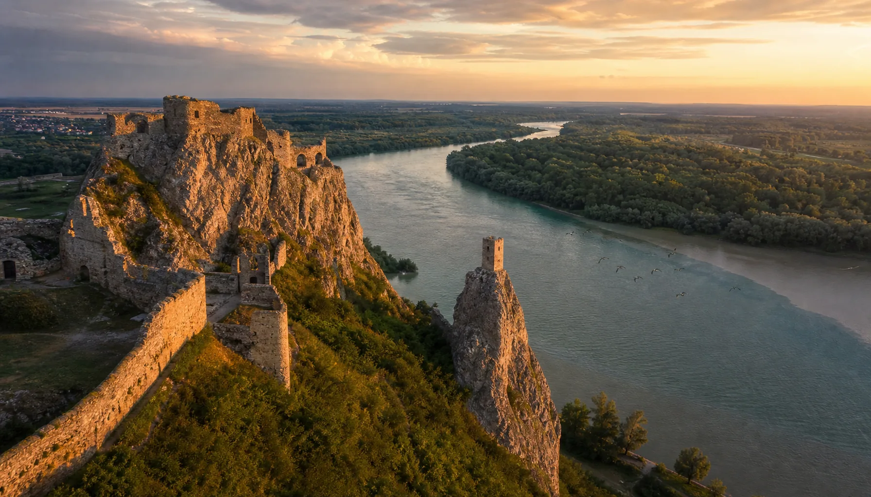 Devín's ruins above the meeting of the Morava and the Danube