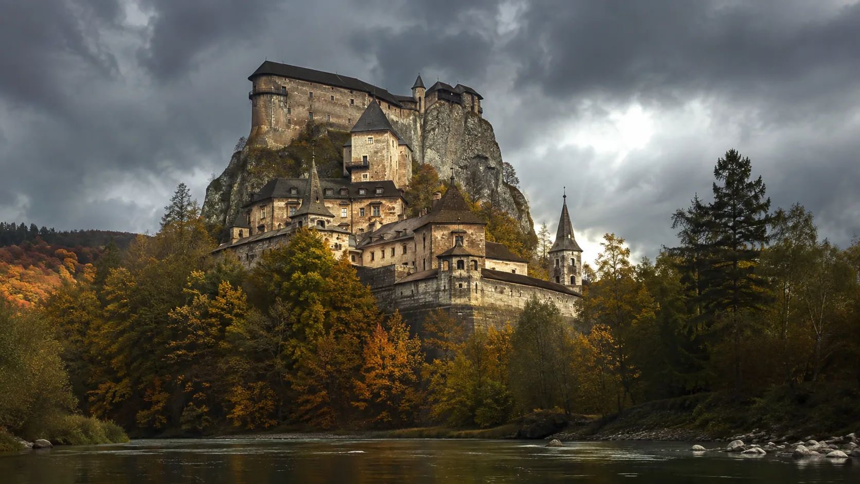 Orava Castle rides its cliff 112 metres above the river — the face of Nosferatu, 1922