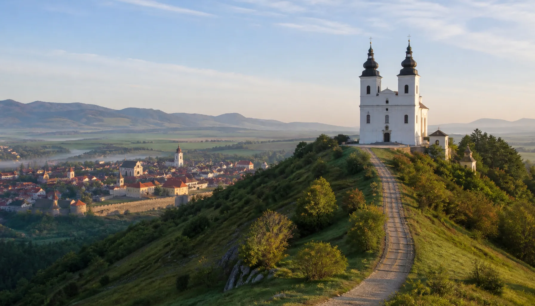 The pilgrimage church on Mariánska hora above the town