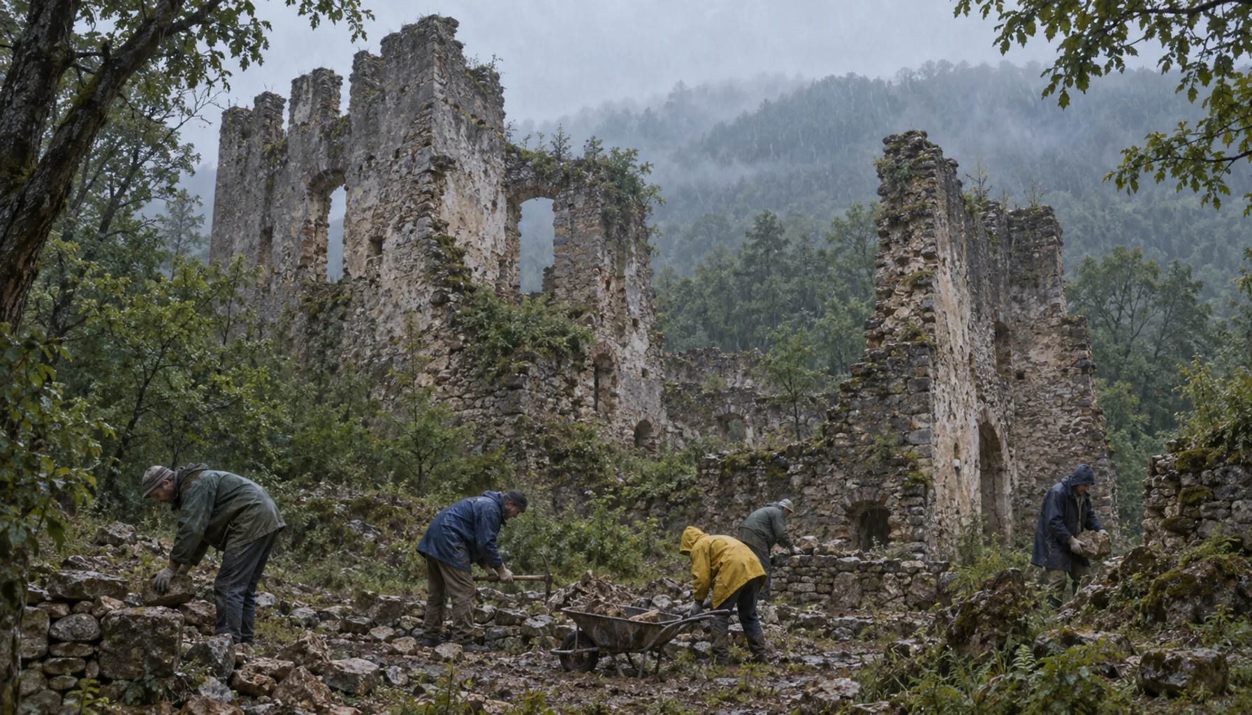 Volunteers, with no road and no power