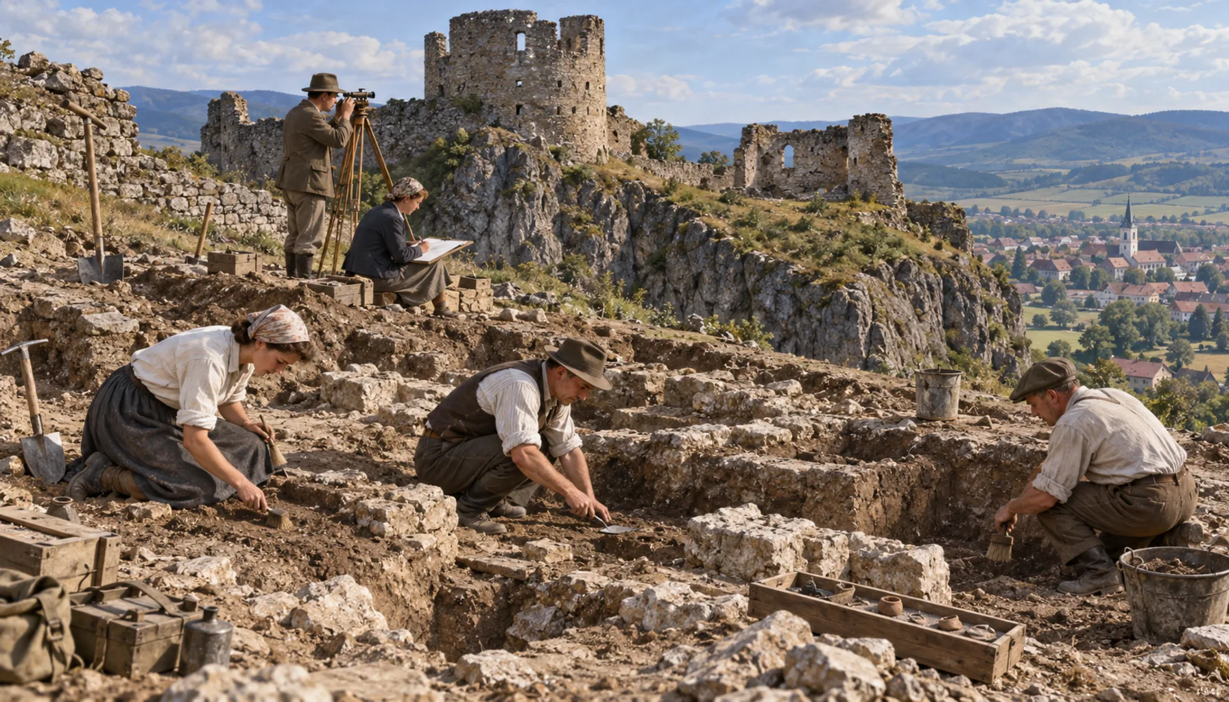 Archaeologists on the rock