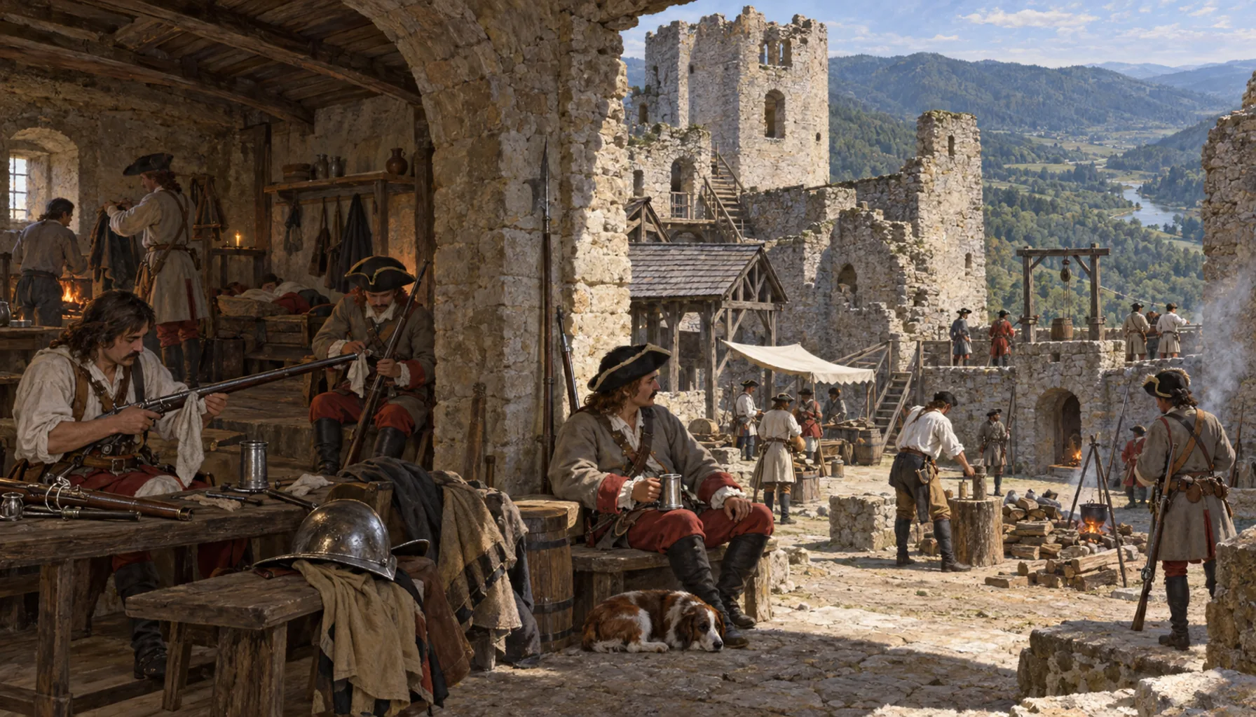 Soldiers' quarters, and then nothing