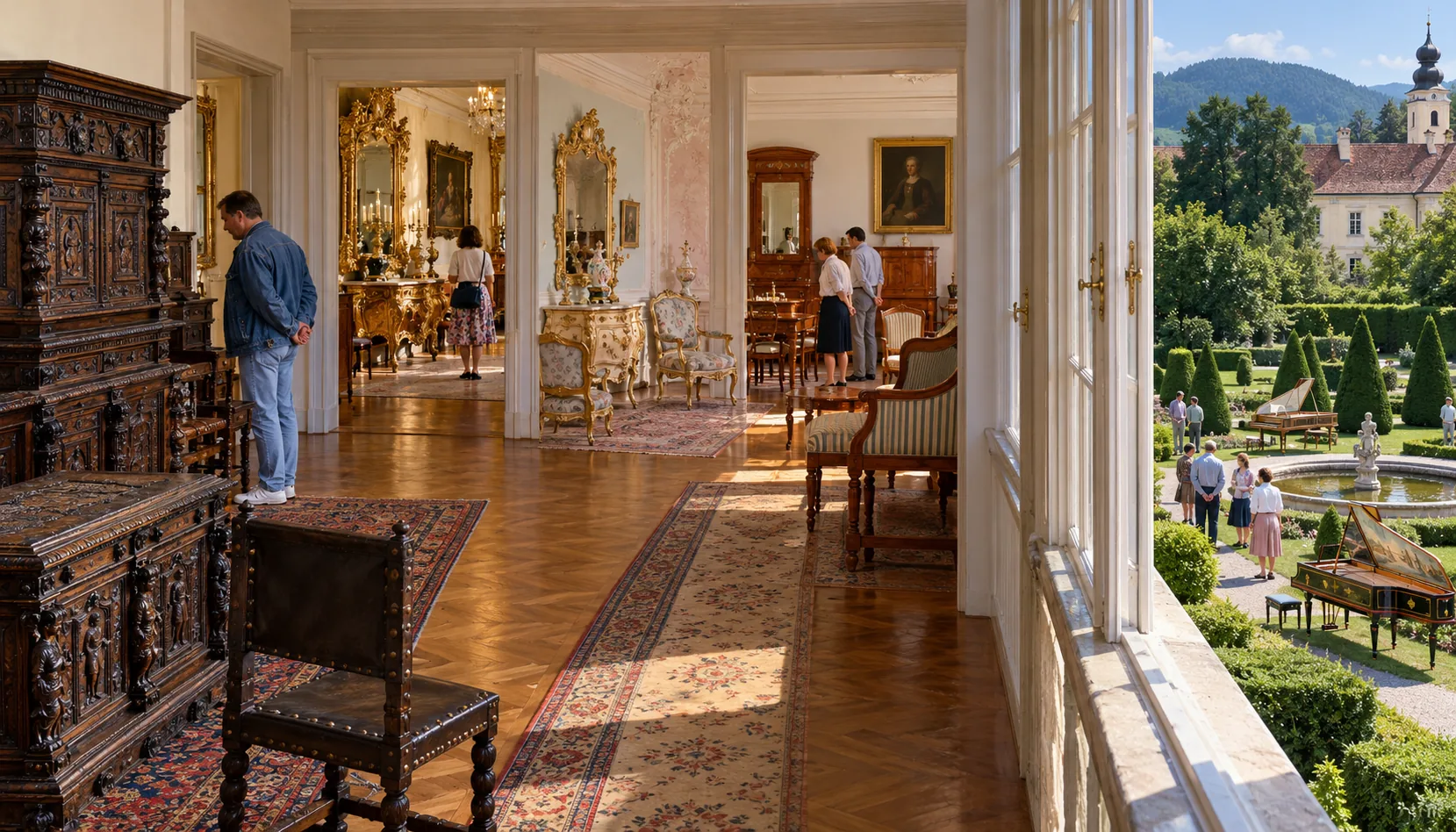 Furniture upstairs, harpsichords down the garden