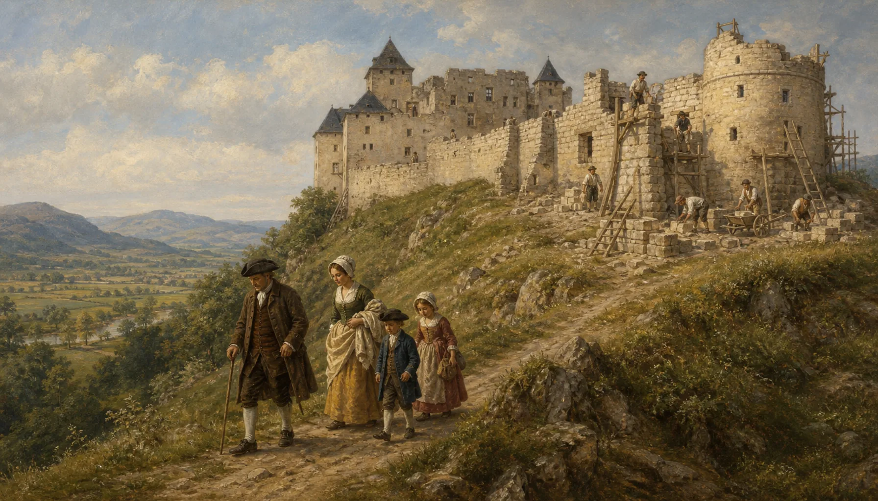The family moves down the hill