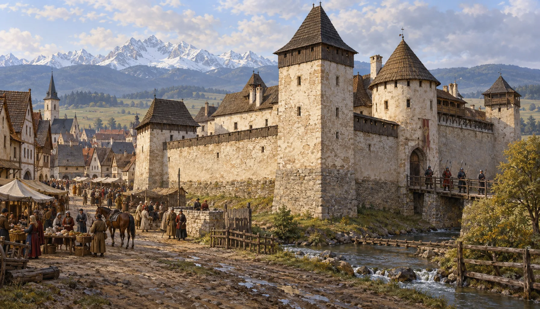 A fort in the corner of the market town