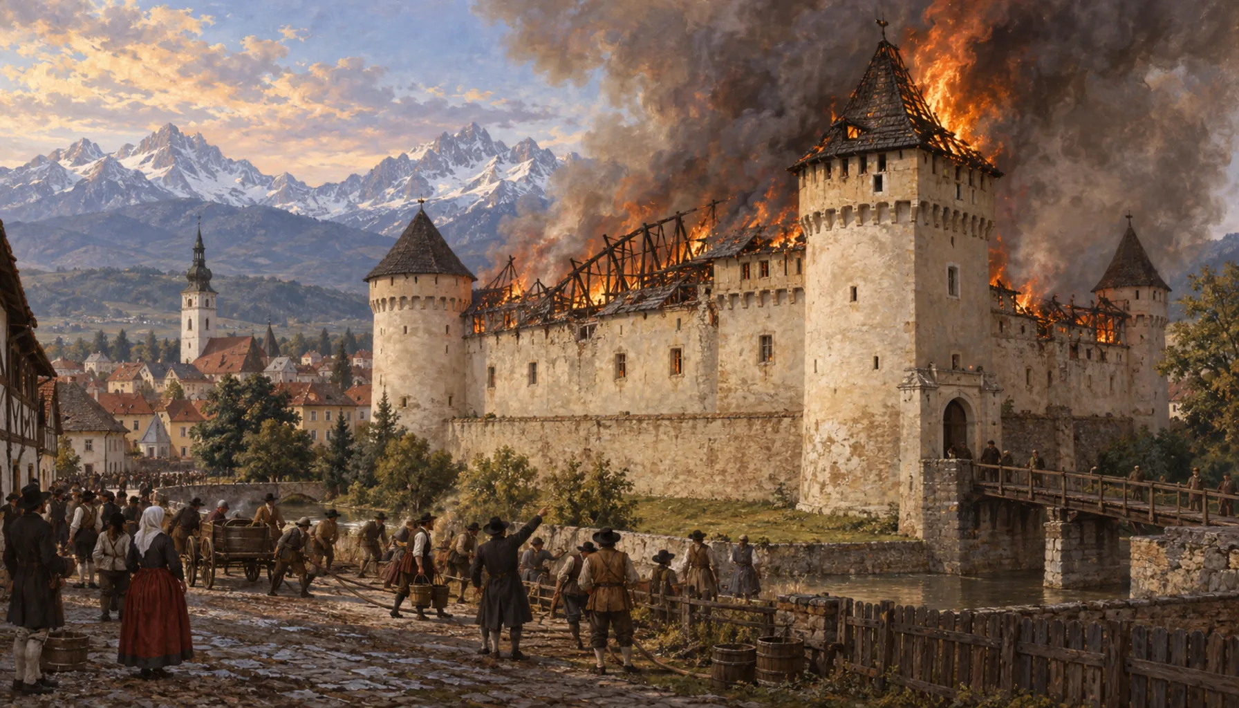 The town's own castle, and a fire