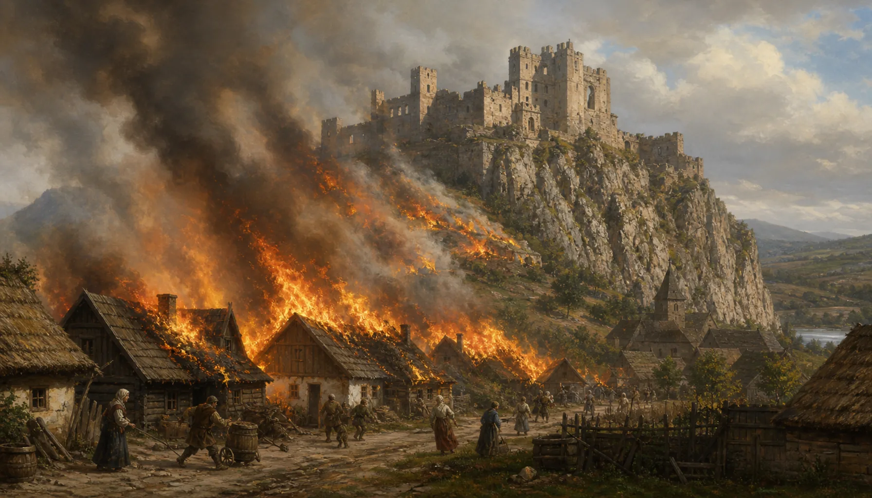 The fire came up from the village