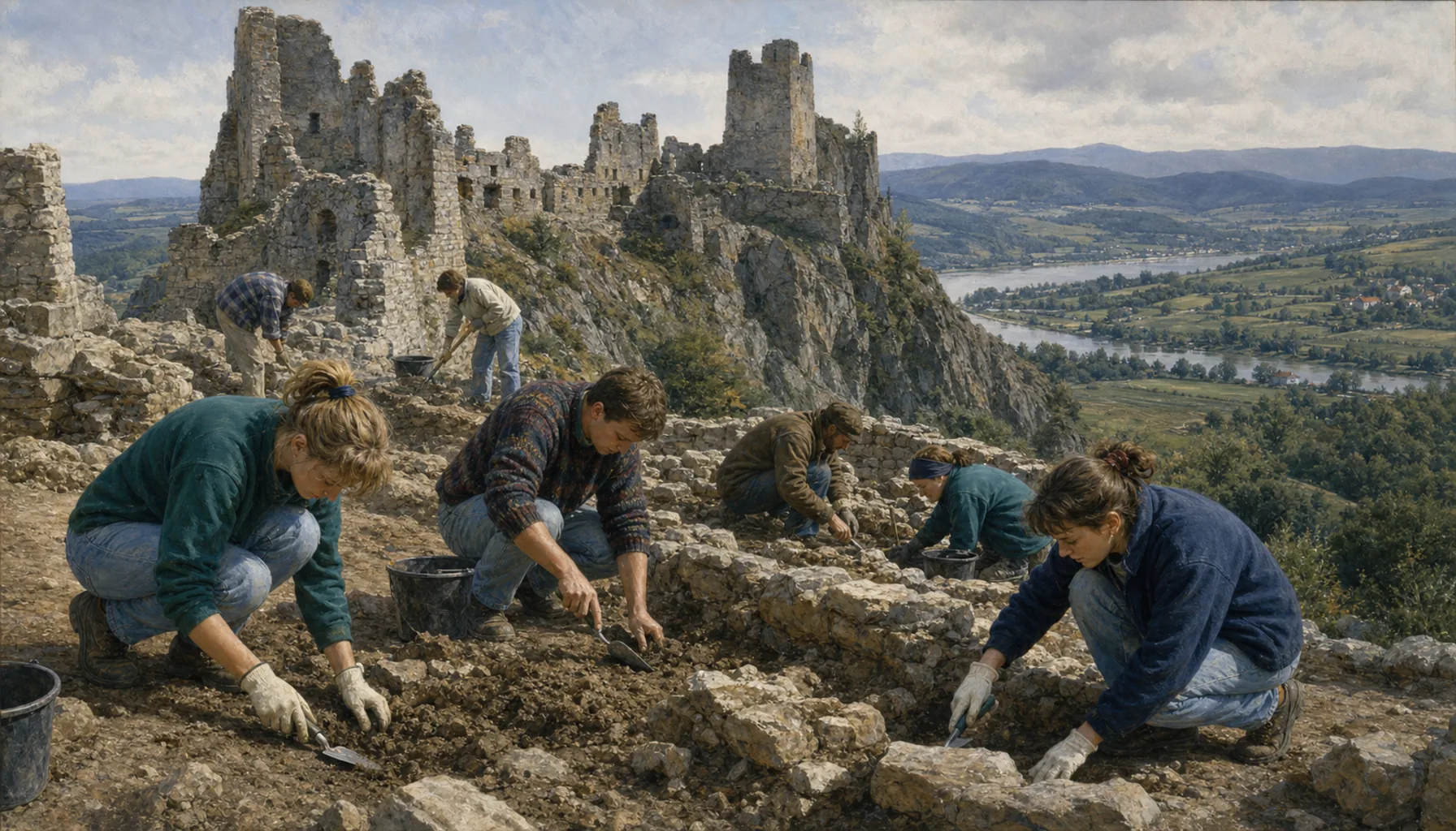 Volunteers with trowels