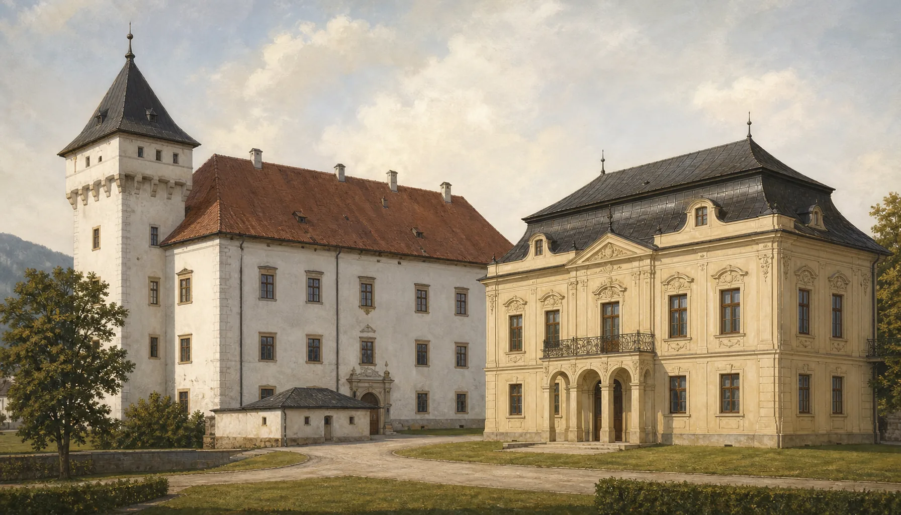Two buildings, still working