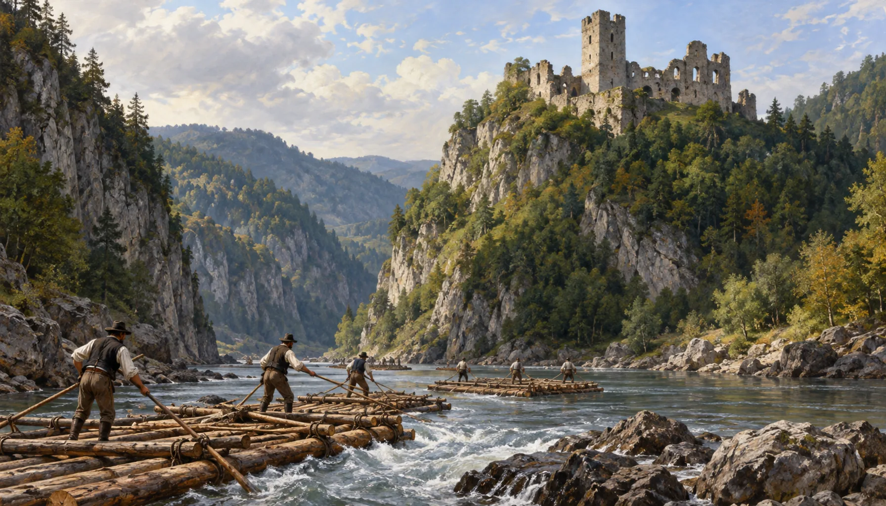 Three hundred years of ruin, and the raftsmen below
