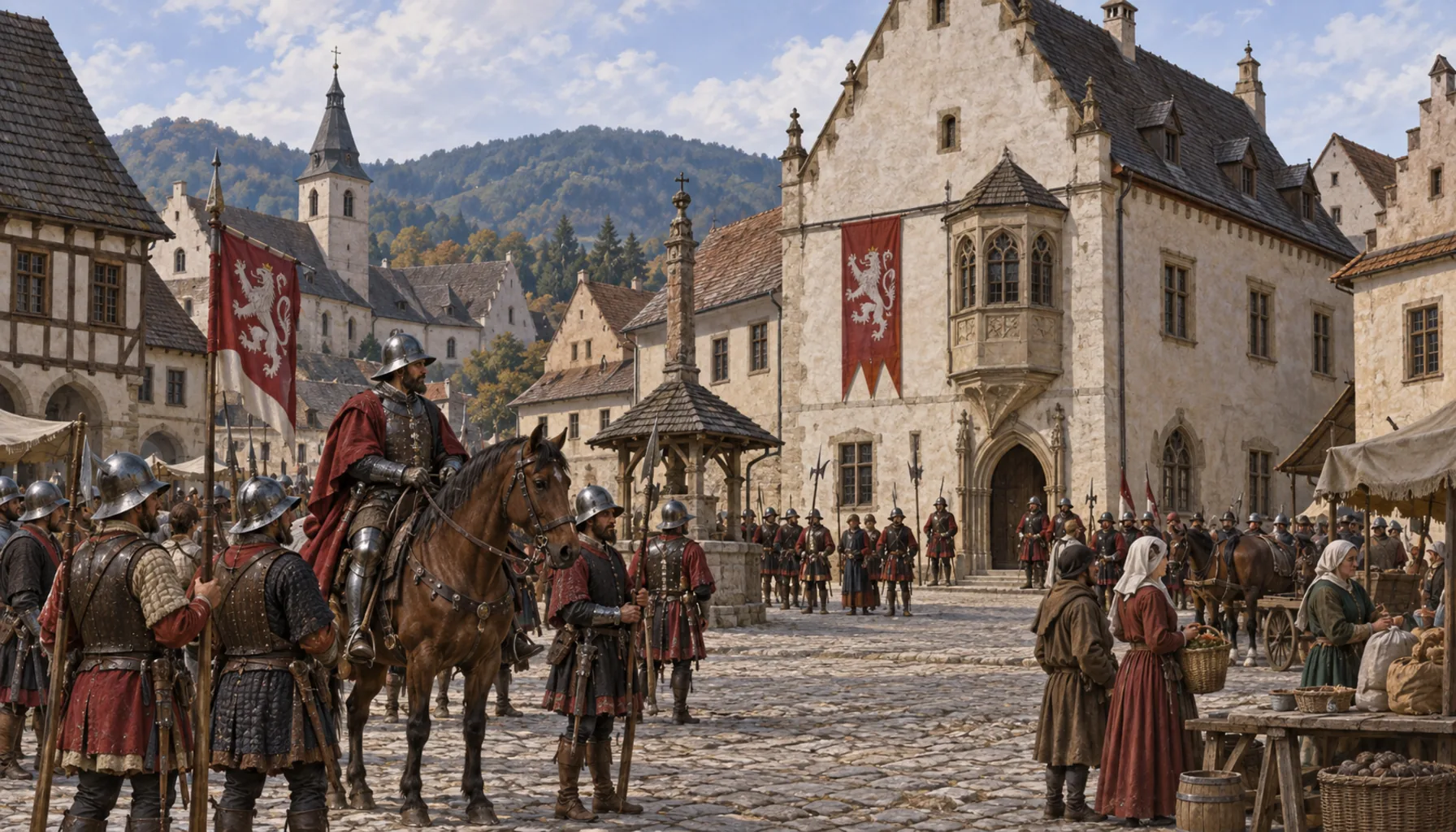 Jiskra's garrisons, and a king's house on the square