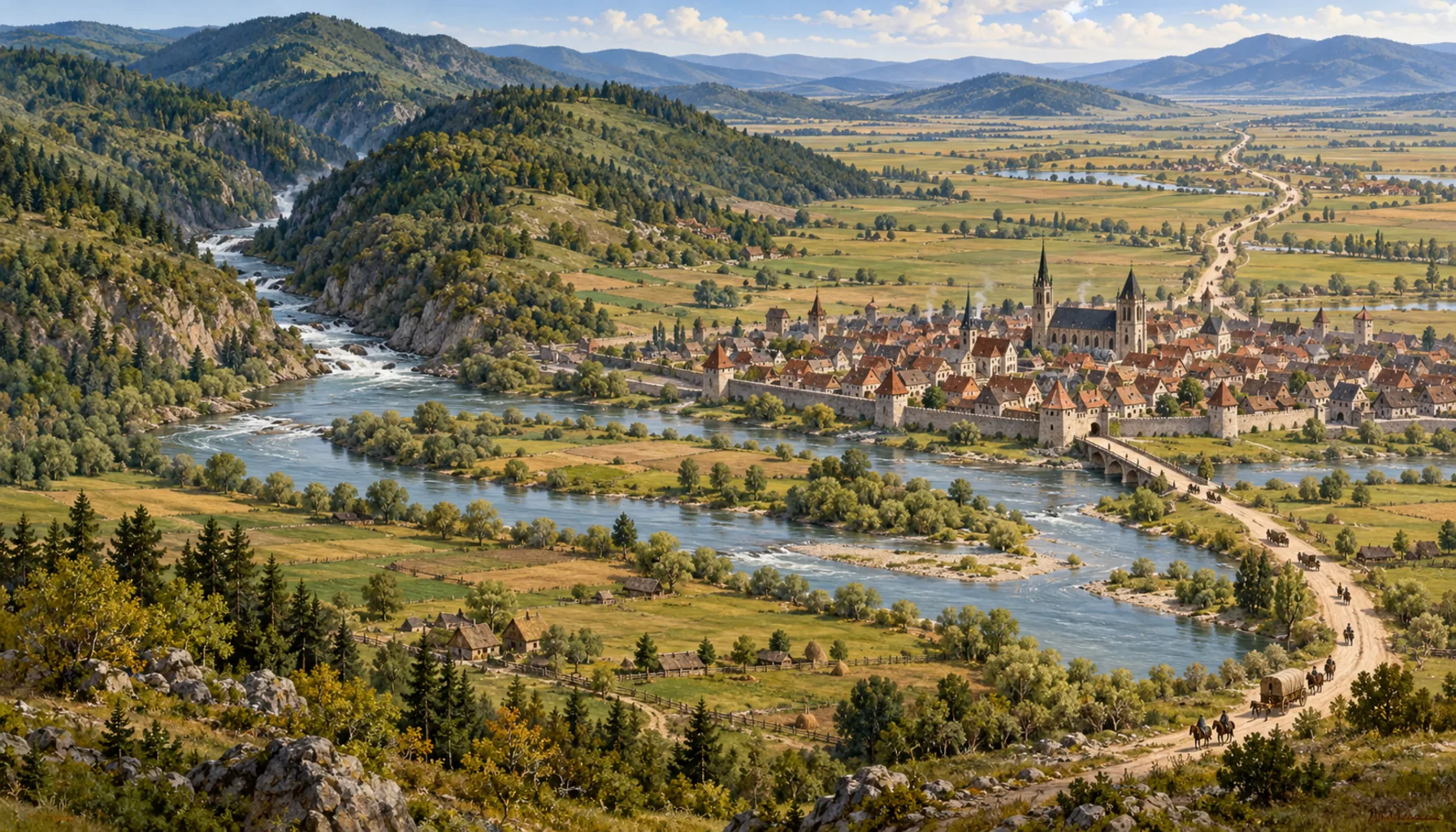 A basin, a river and a road