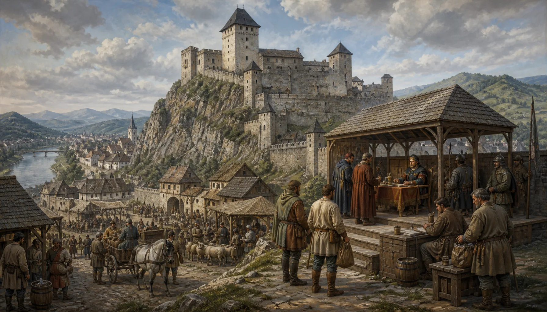 The county castle, and the town's first appearance in writing