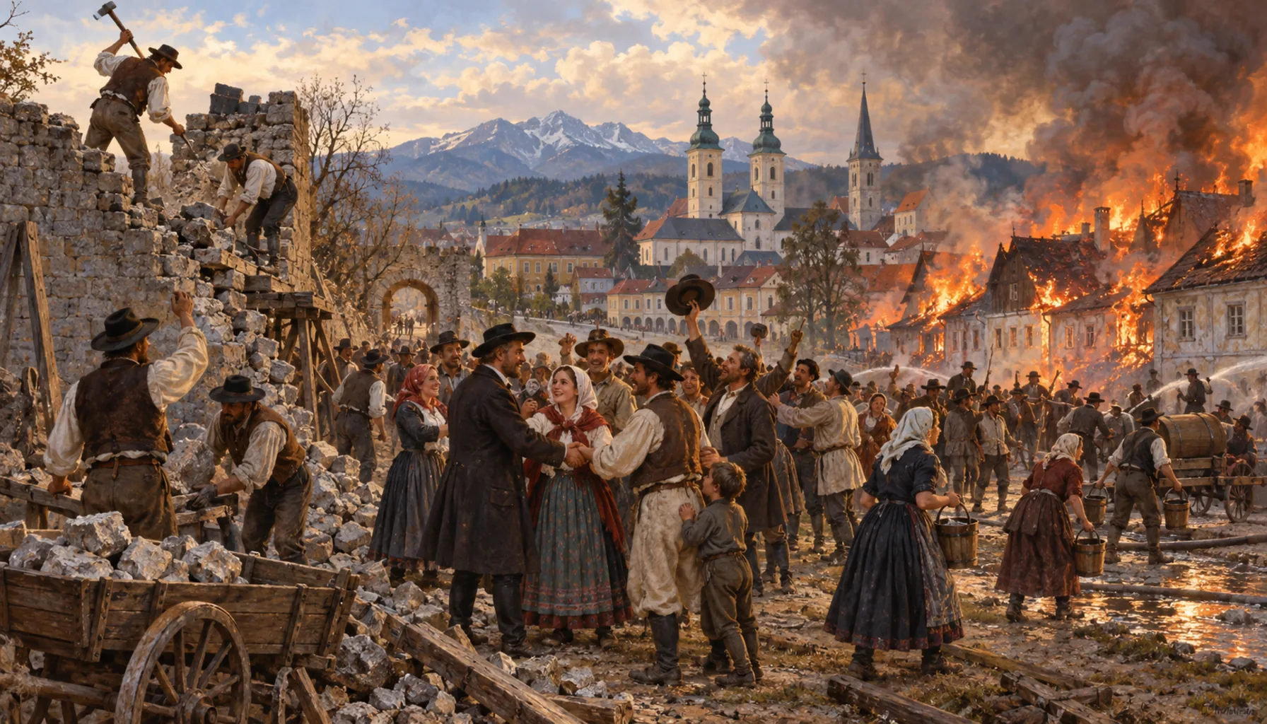 Serfdom ends, the walls come down, the town burns