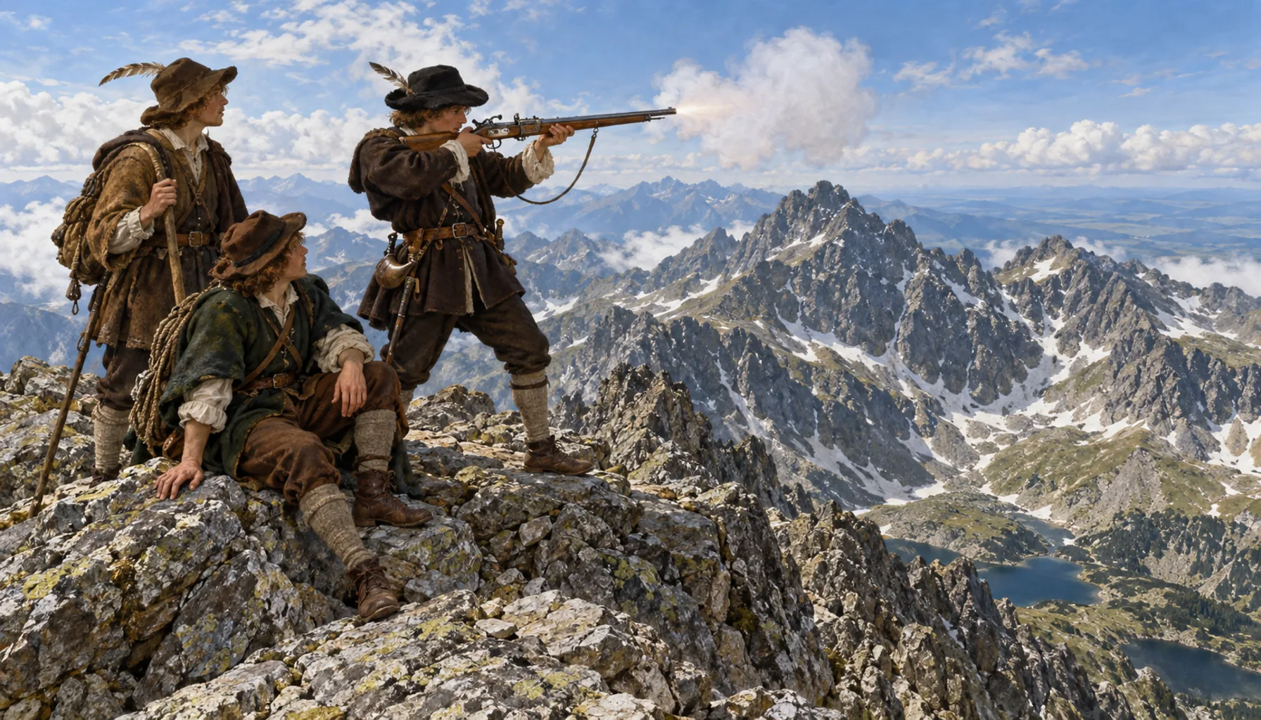 A schoolboy fires a gun on Kežmarský štít