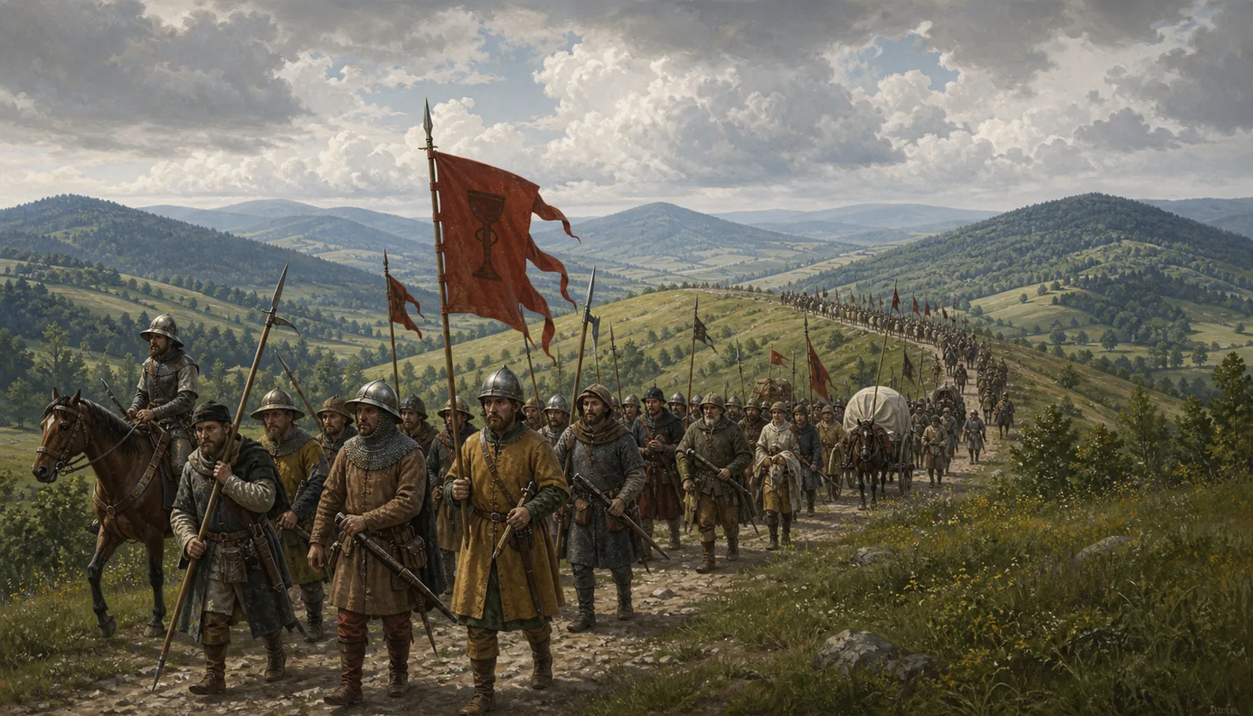 The Hussite columns come over the hills