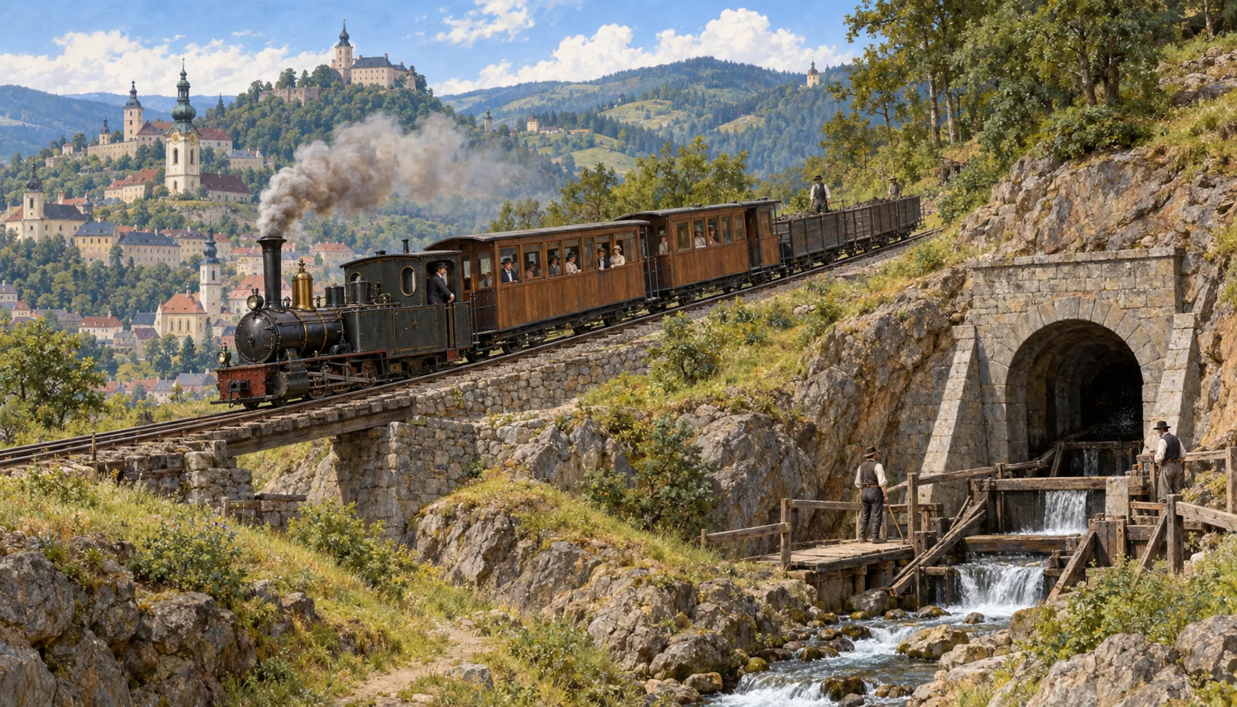A railway up the hill, a tunnel to drain the mines