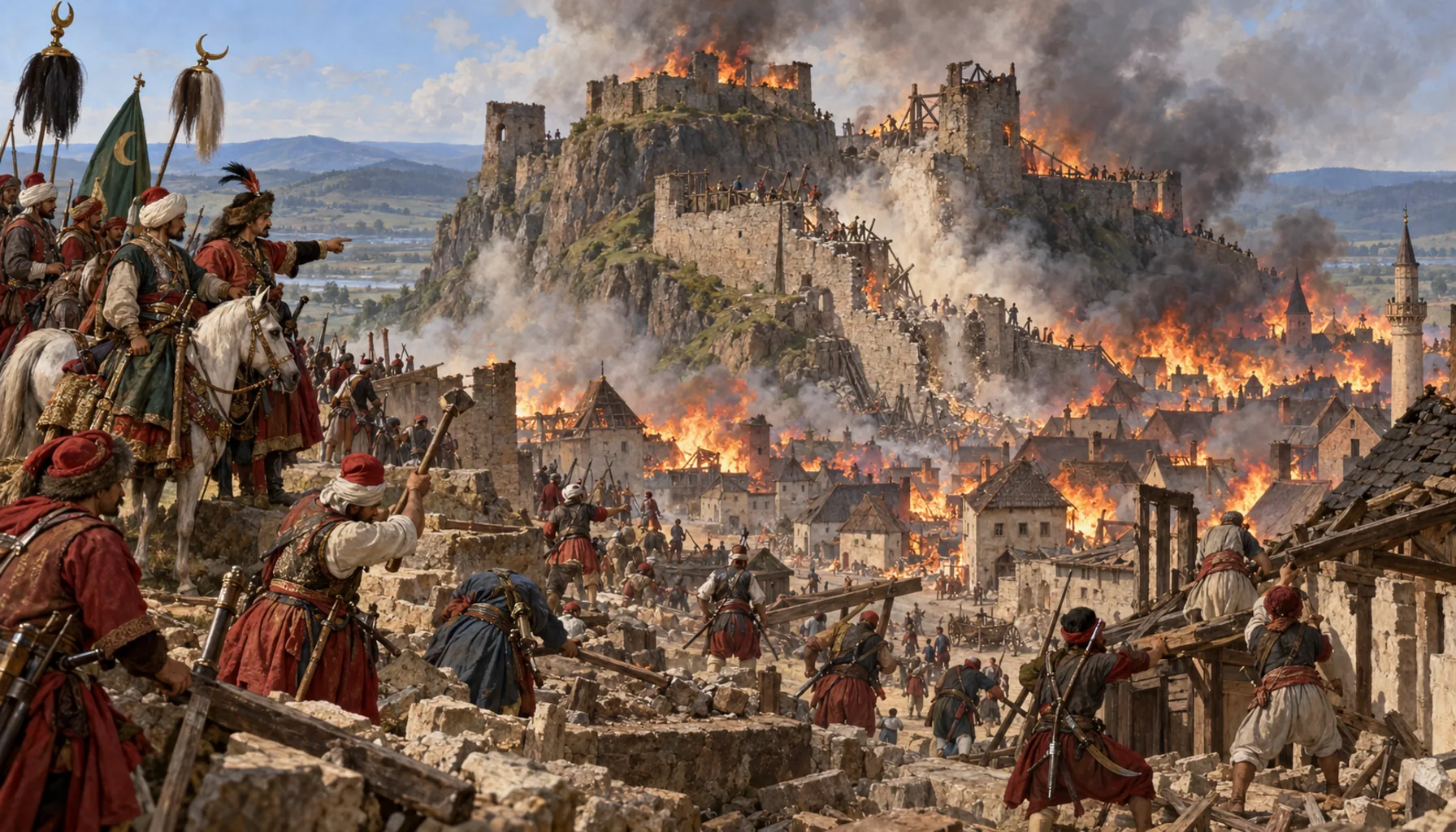 The town burned with the castle