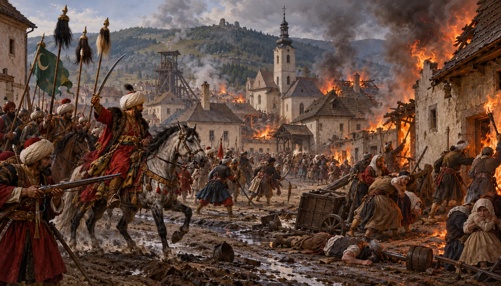 The Turks destroy the town