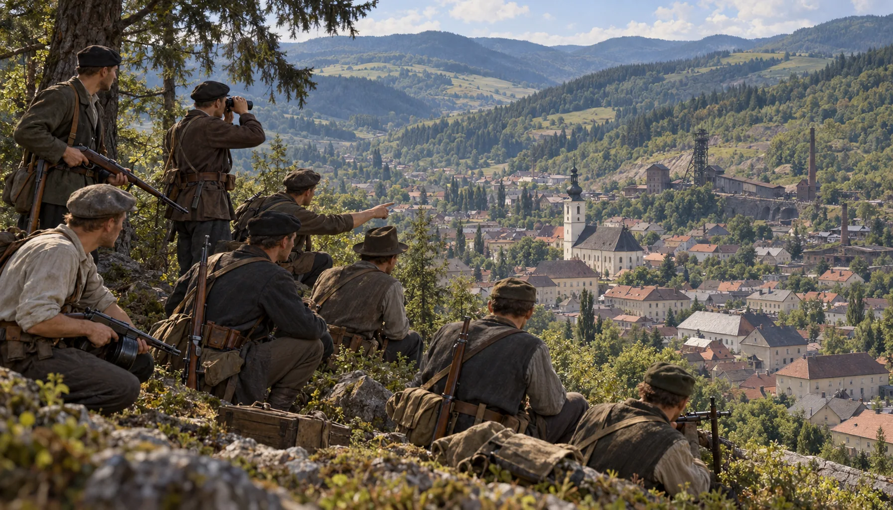 Partisans in the hills above the town