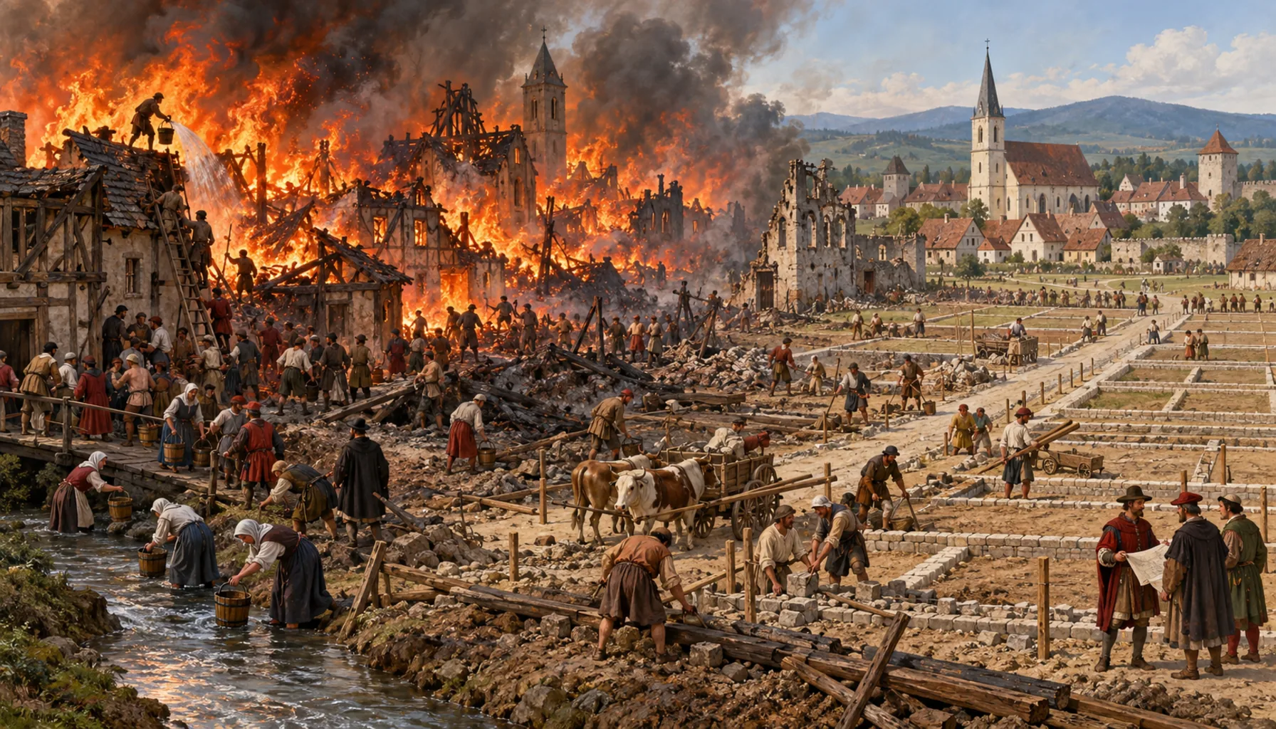 Fire, and a town rebuilt on a grid