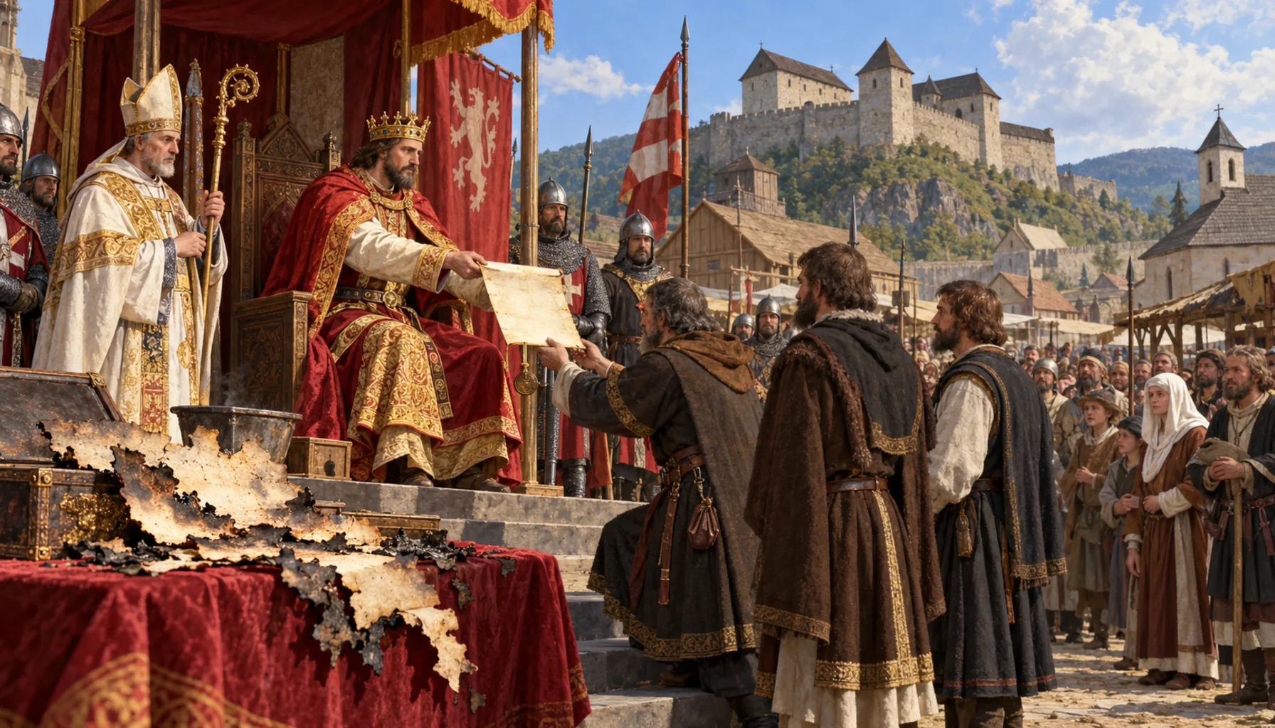 A town charter, burned and reissued
