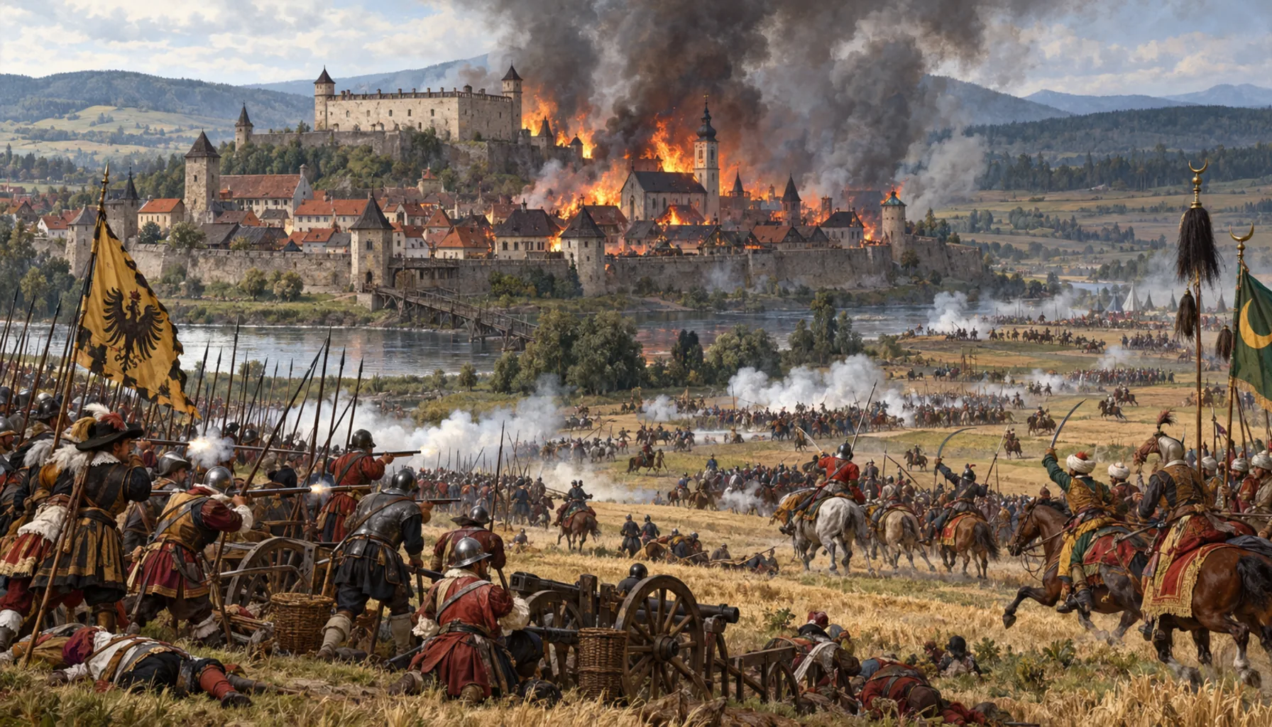 Burned by its own side, and a battle in the fields