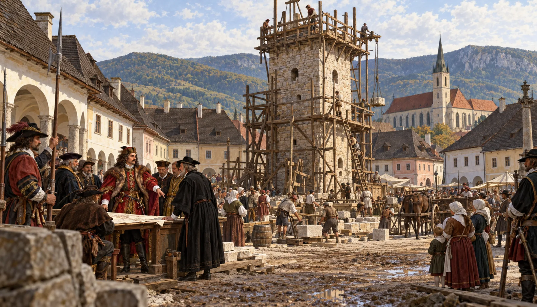 The watchtower, and Rákóczi governing from the square
