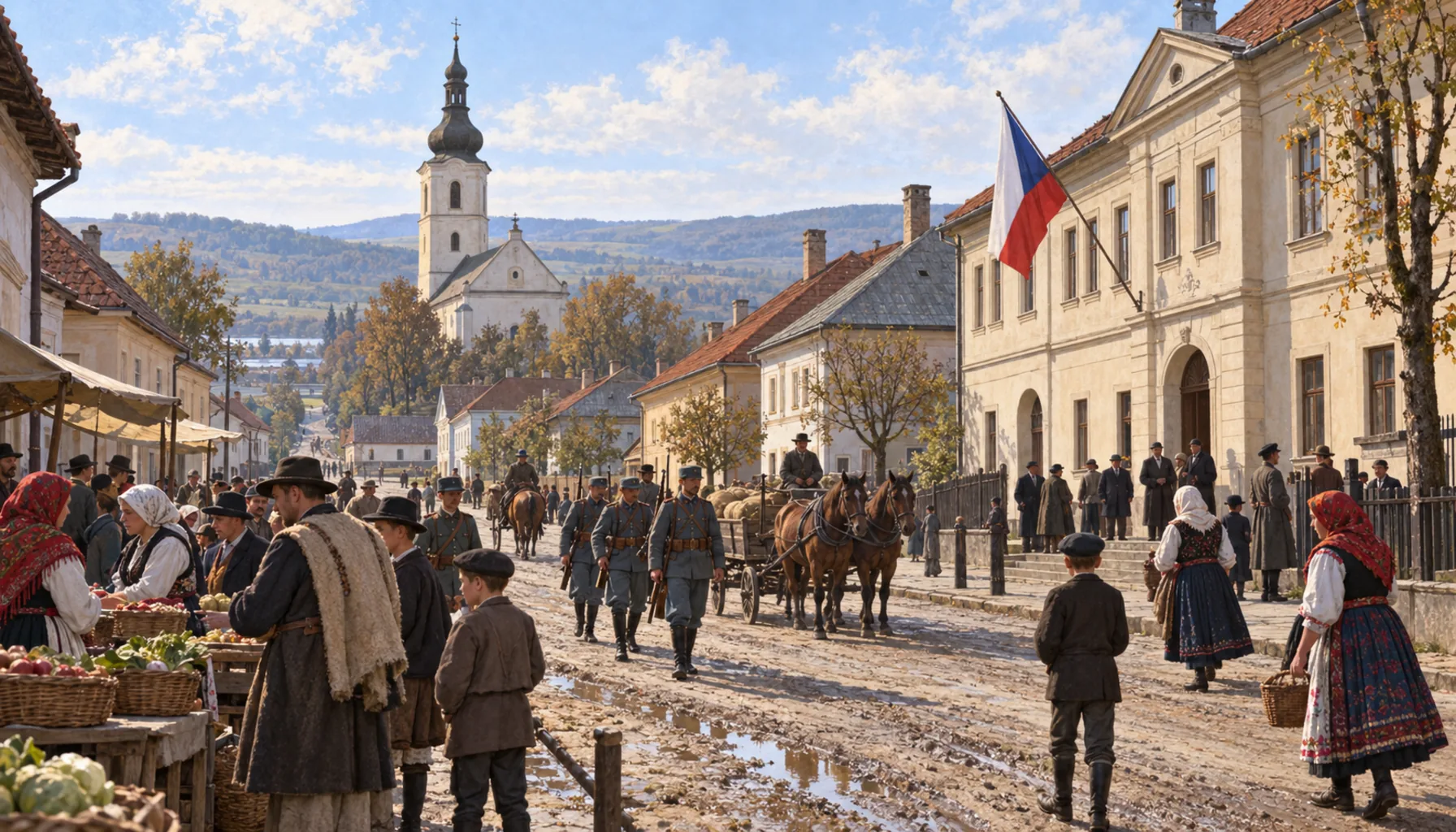 Czechoslovakia — with the county town on the same side