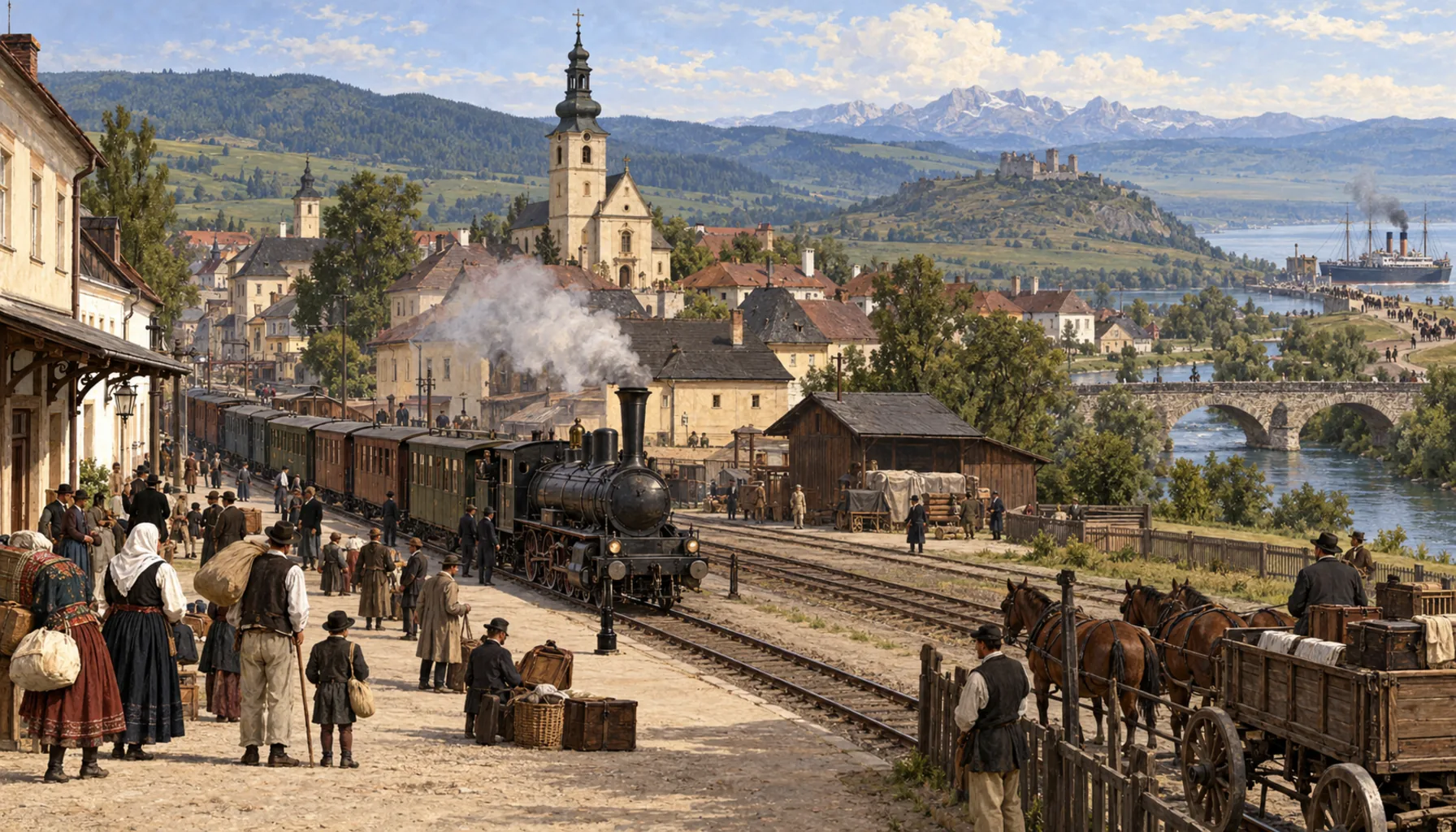 The railway, and the boat to America