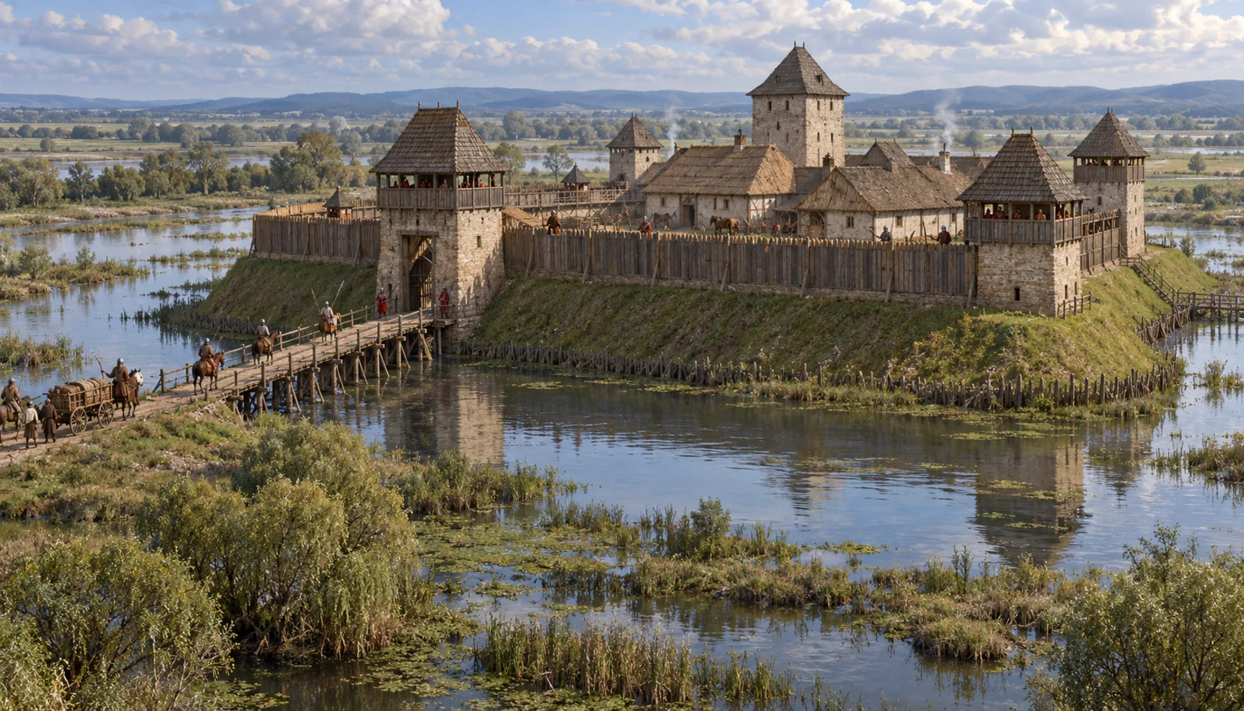 A castle on flat ground