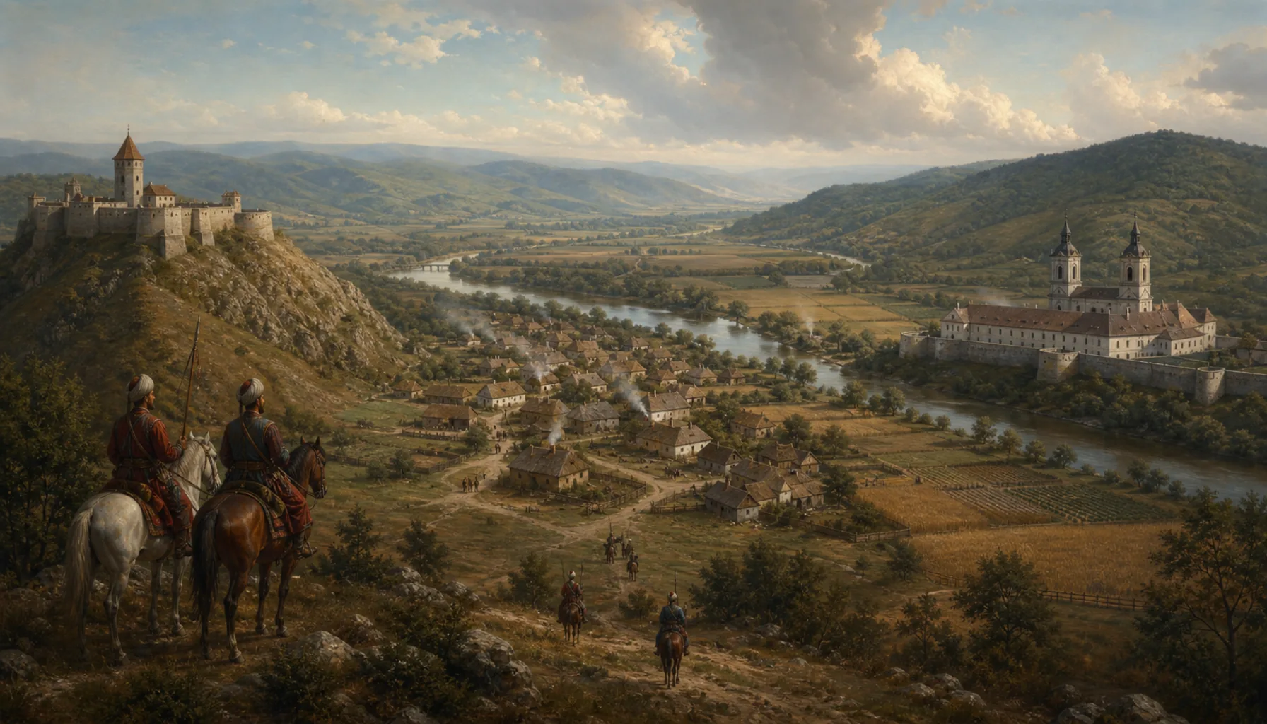 A village between a fortress and an abbey
