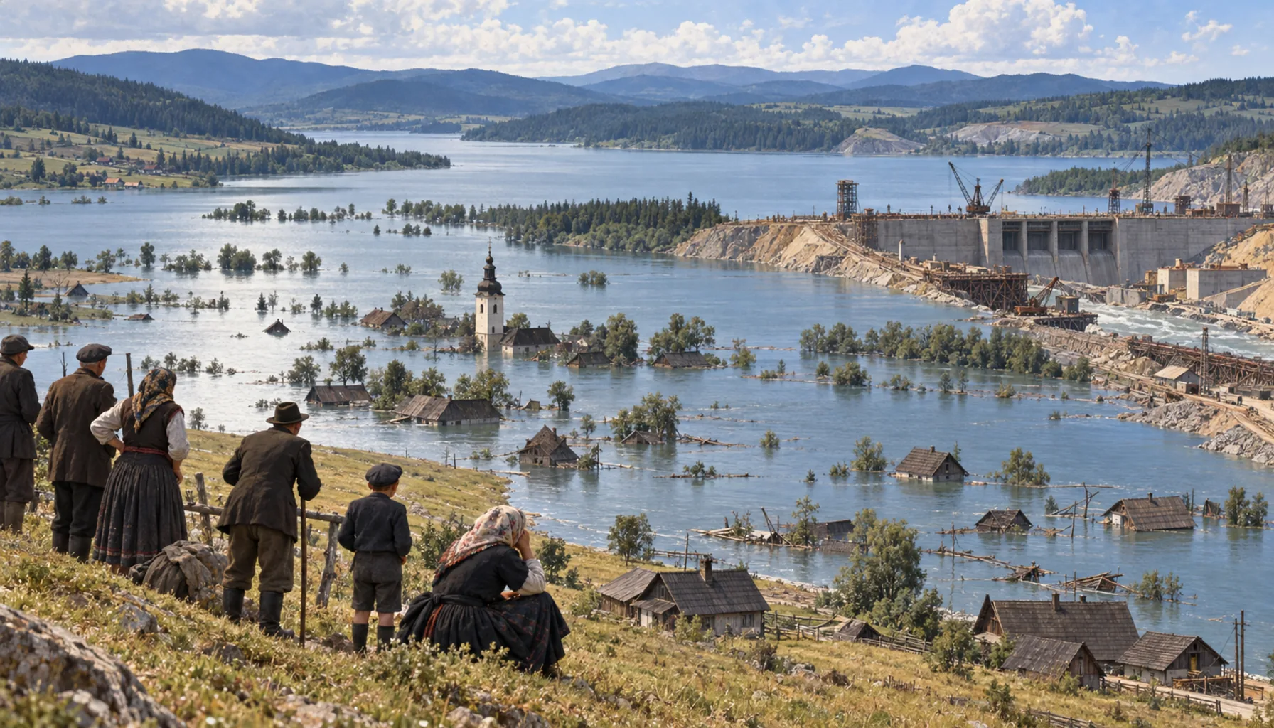 The reservoir takes five villages