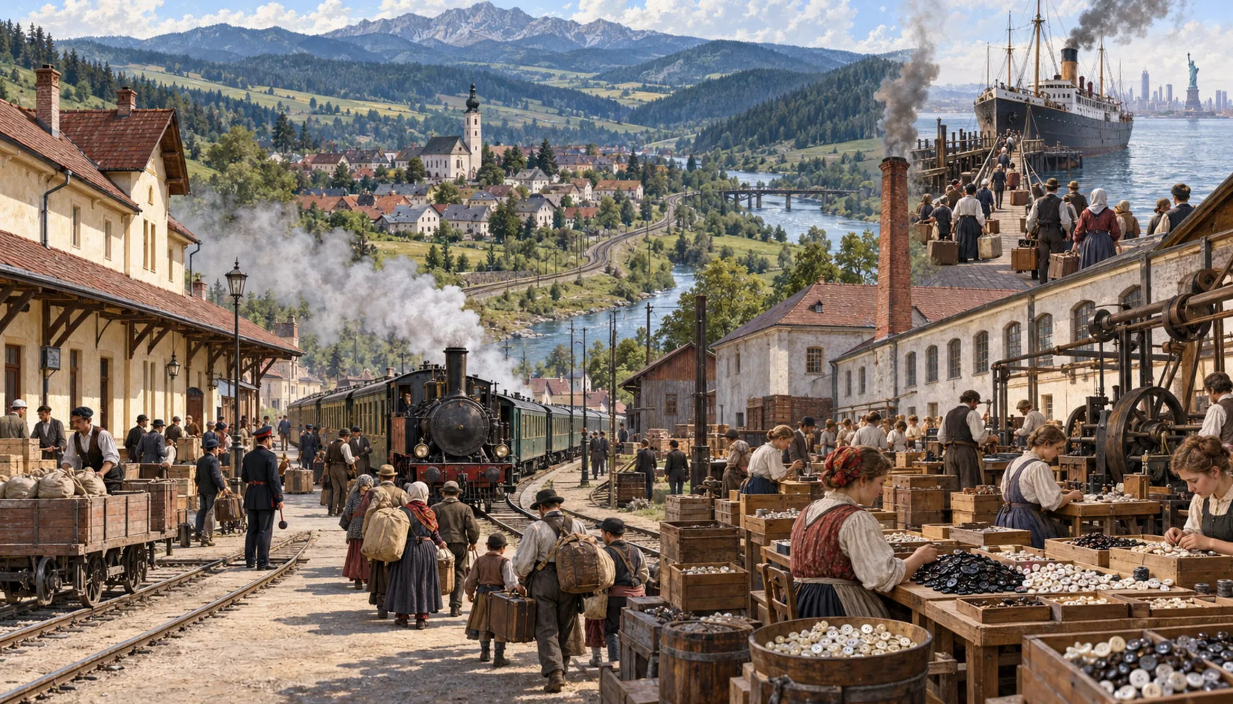 The railway, the button factory and the ships to America