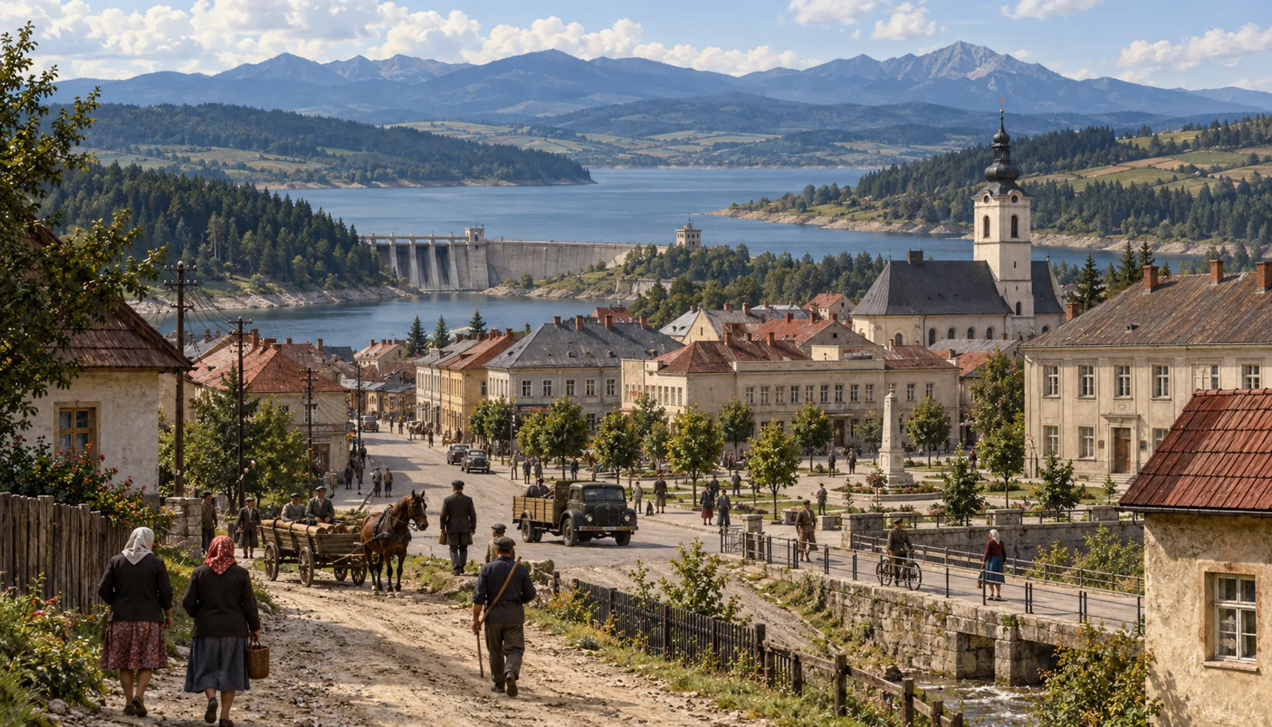 The dam upstream, the town rebuilt