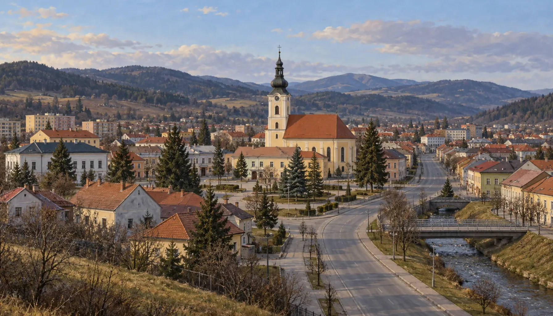 Small town, empty roads