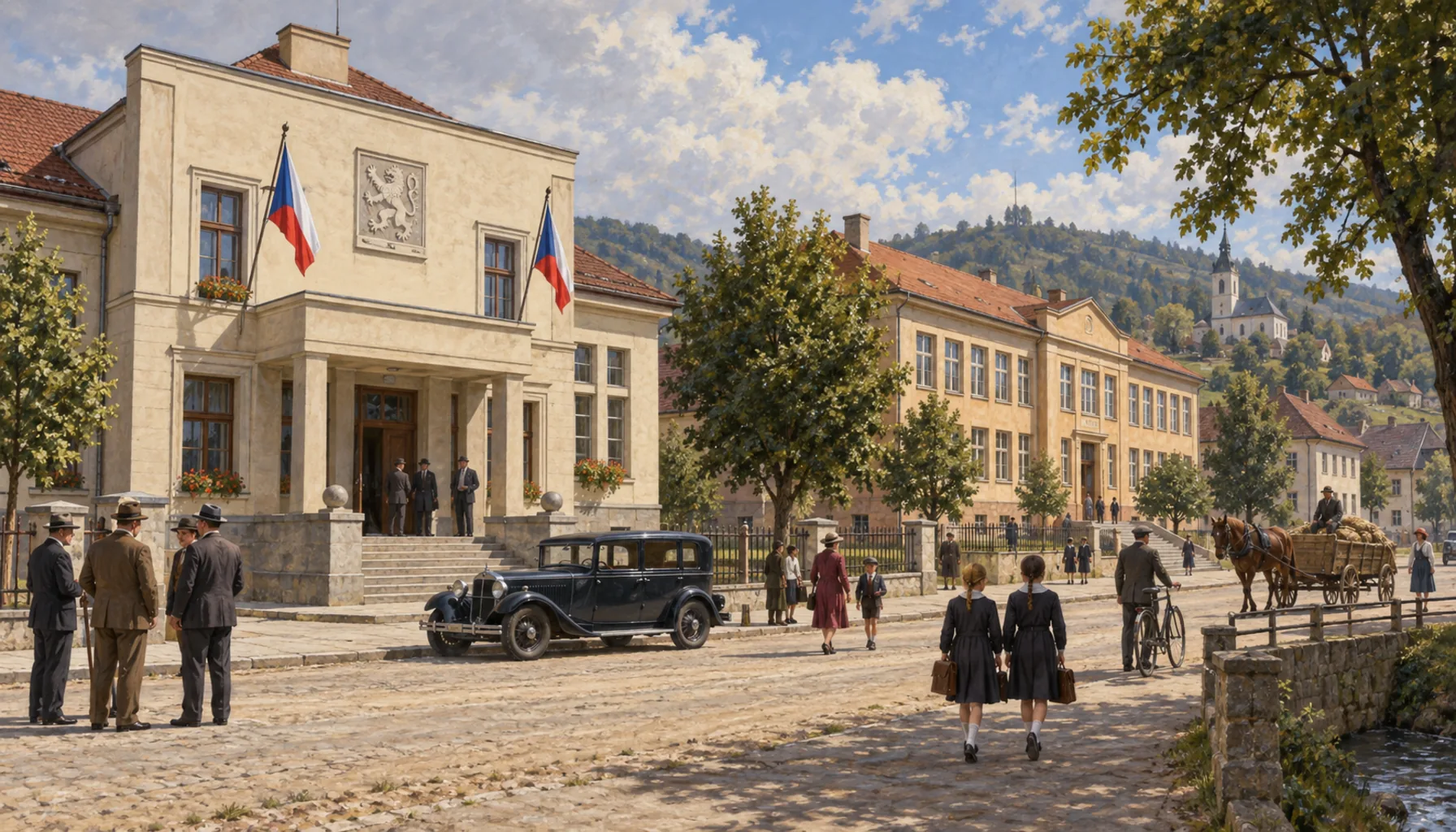 A hall and a school