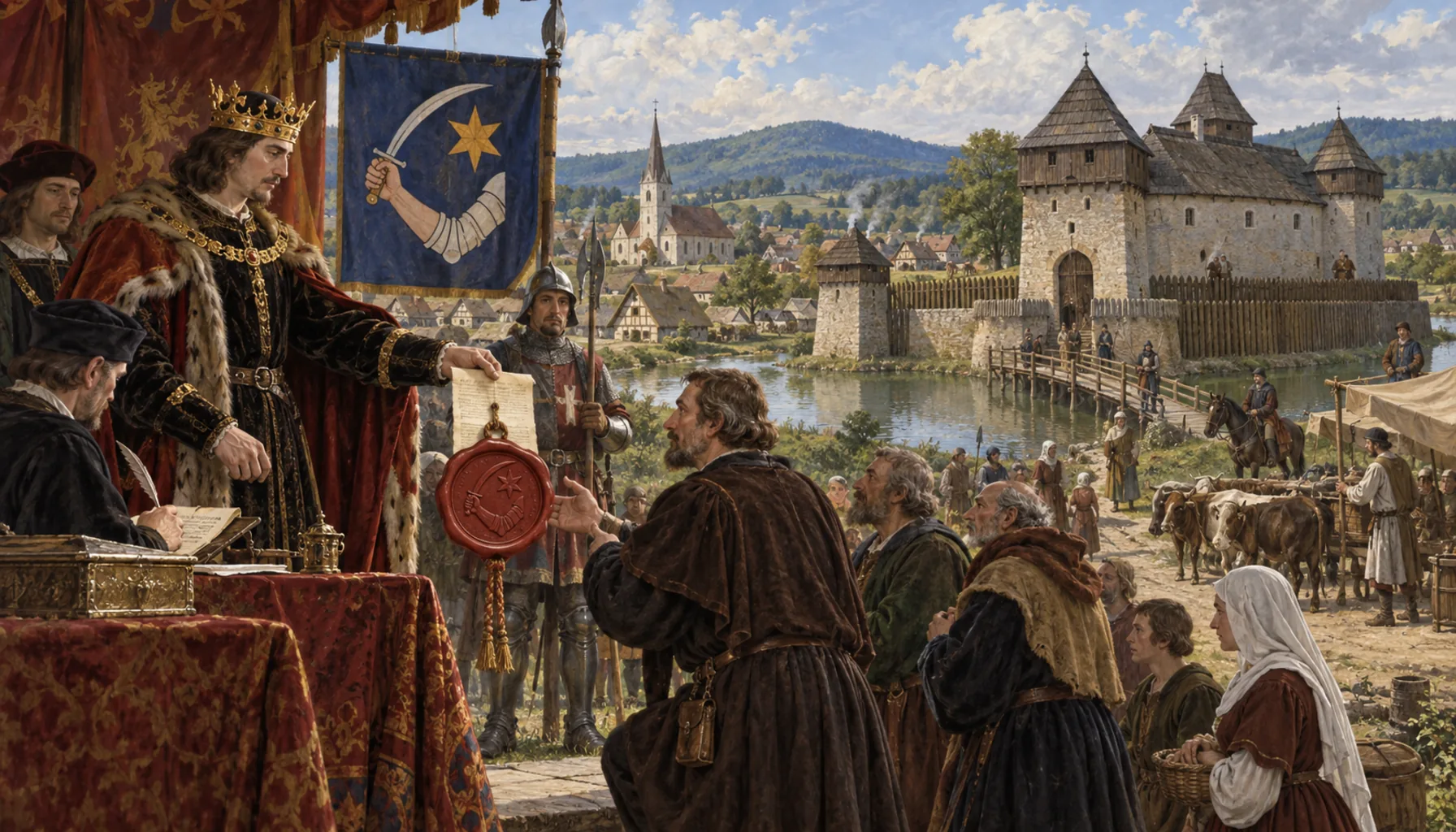 A seal, a coat of arms and a water castle