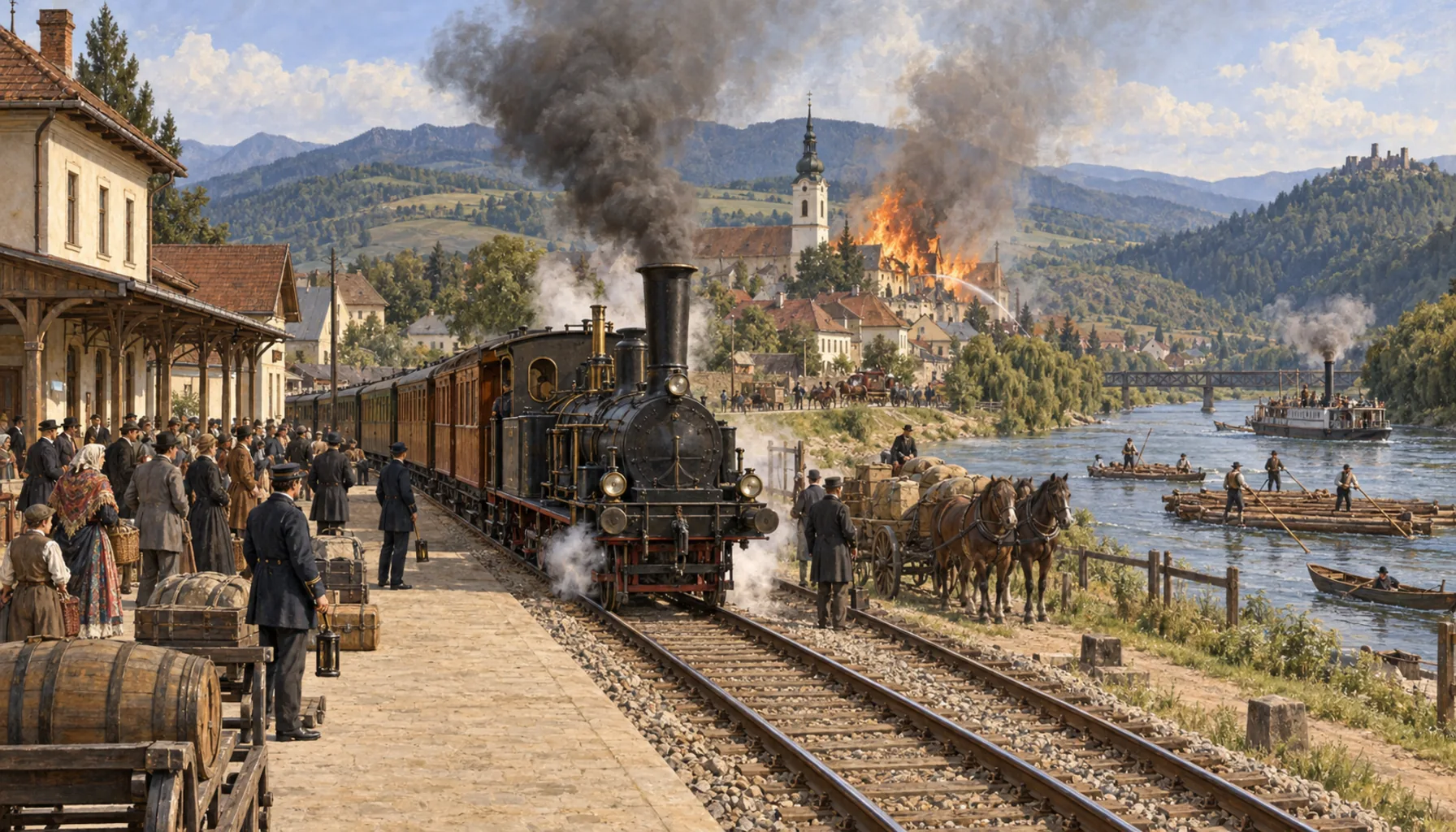 A railway, a fire, and the ships