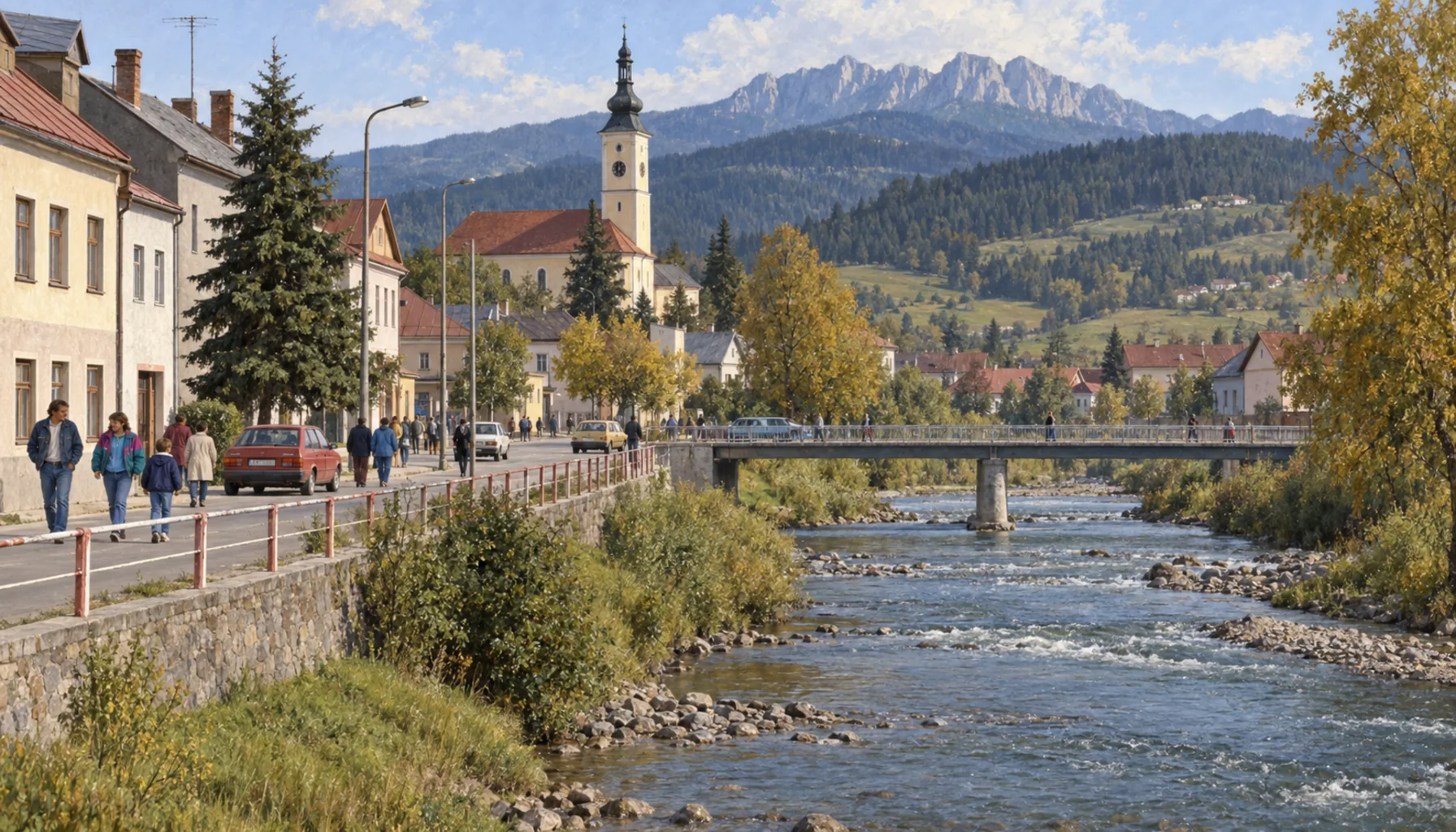 A small town on an open river