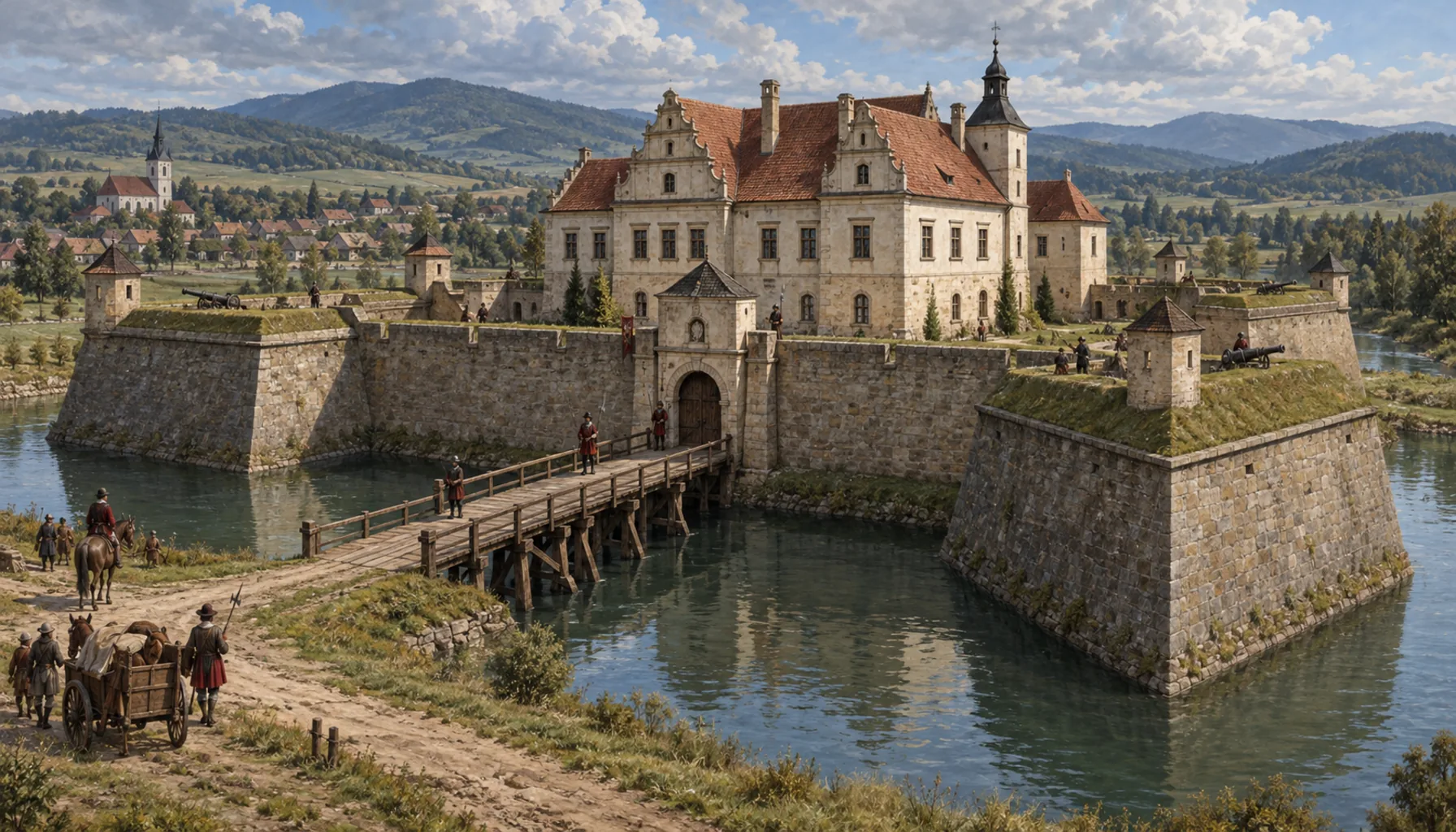 A Renaissance manor with bastions and a moat